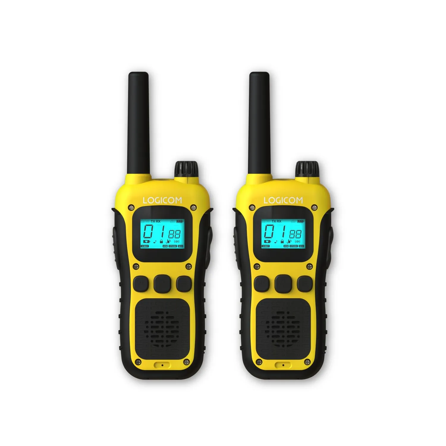Logicom Adventure Walkie-Talkie PMR446 IP54, 10 km Range, 16 Channels, 1000 mAh Battery, LCD Screen, USB-C, Pack of 2 - immagine 1