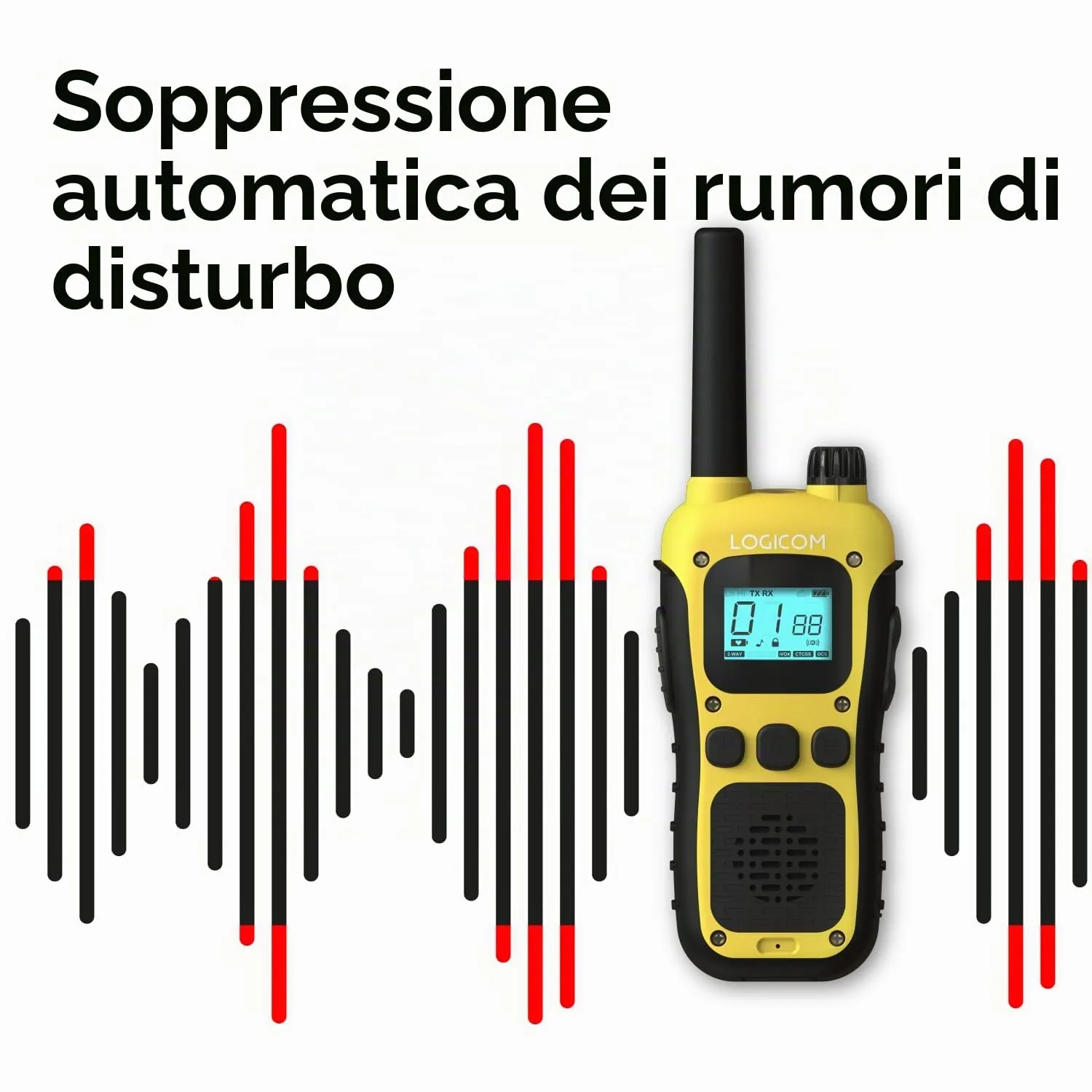 Logicom Adventure Walkie-Talkie PMR446 IP54, 10 km Range, 16 Channels, 1000 mAh Battery, LCD Screen, USB-C, Pack of 2 - immagine 2