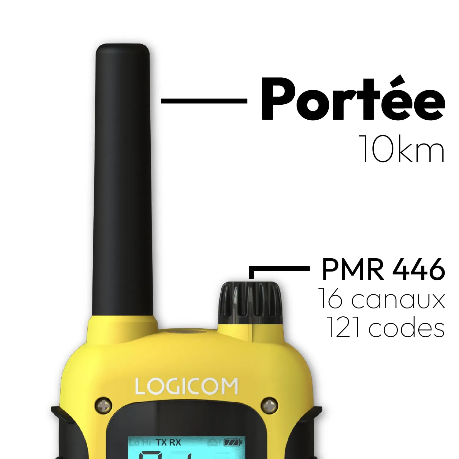 Logicom Adventure Walkie-Talkie PMR446 IP54, 10 km Range, 16 Channels, 1000 mAh Battery, LCD Screen, USB-C, Pack of 2 - immagine 3