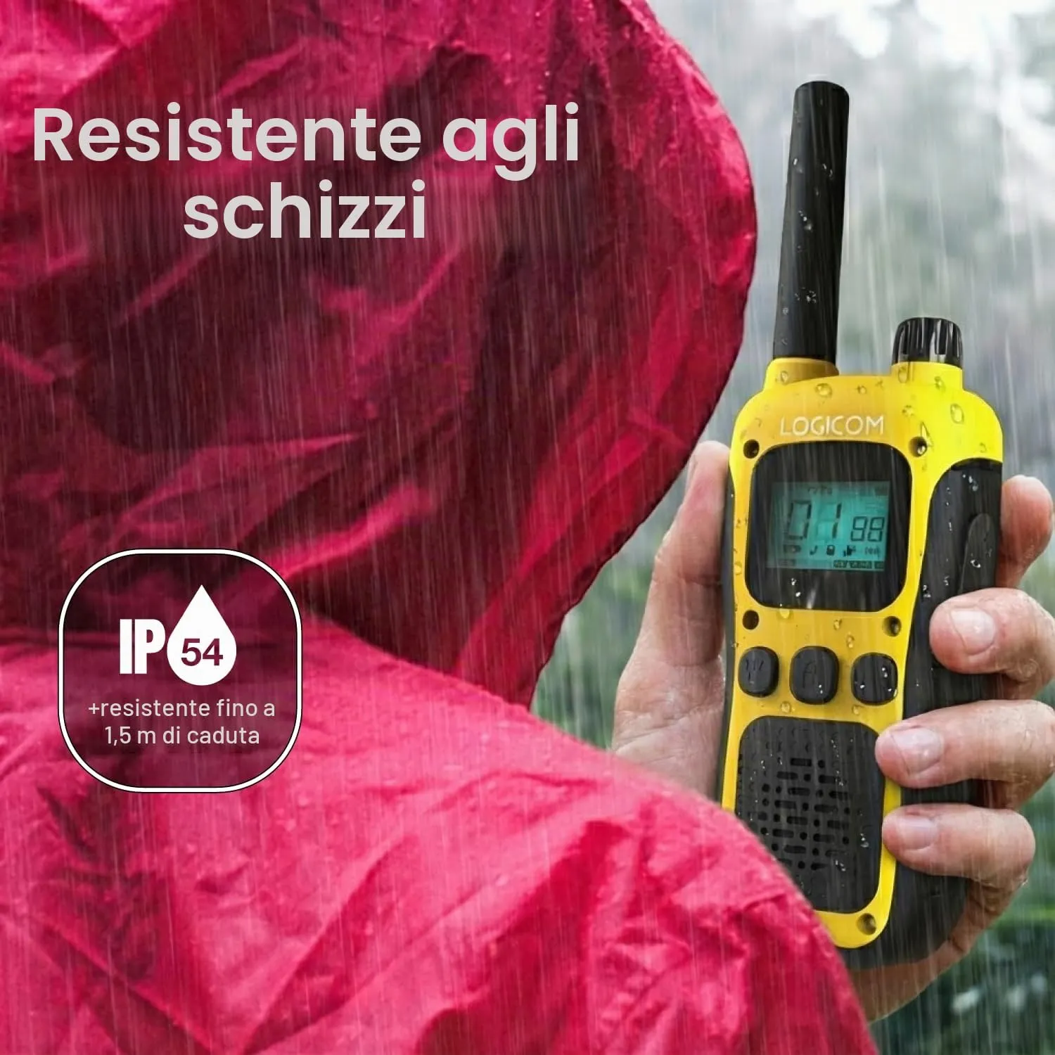 Logicom Adventure Walkie-Talkie PMR446 IP54, 10 km Range, 16 Channels, 1000 mAh Battery, LCD Screen, USB-C, Pack of 2 - immagine 6