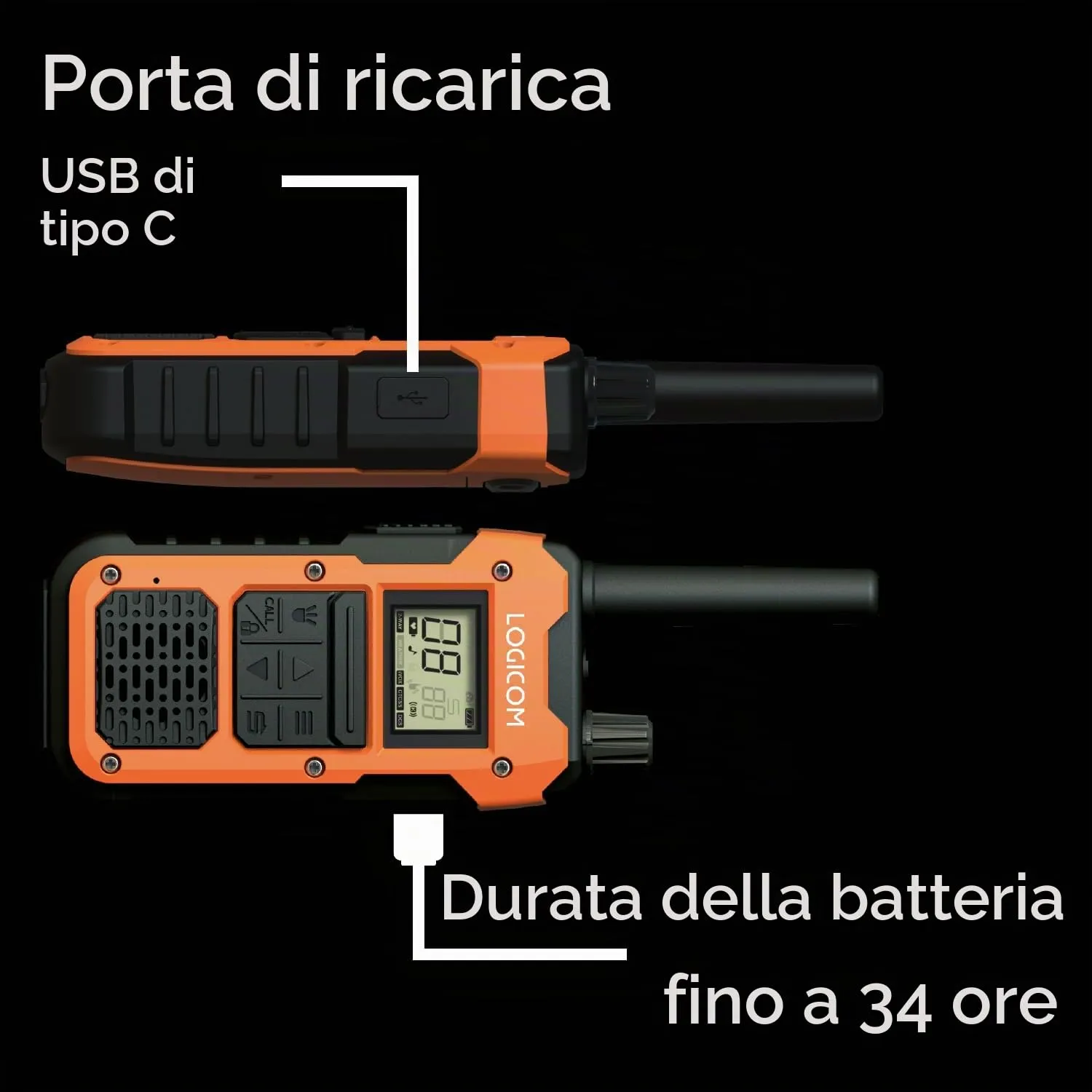 Logicom Extreme Walkie-Talkie PMR446 IP67, 16 canali, 10 km, Confezione da 2 radio - immagine 5
