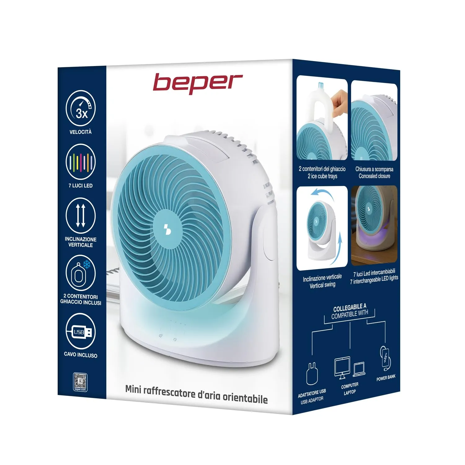 BEPER P206RAF202 Mini Raffrescatore d’Aria USB con Luci LED, Condizionatore Portatile da Tavolo, 3 Velocità - immagine 8