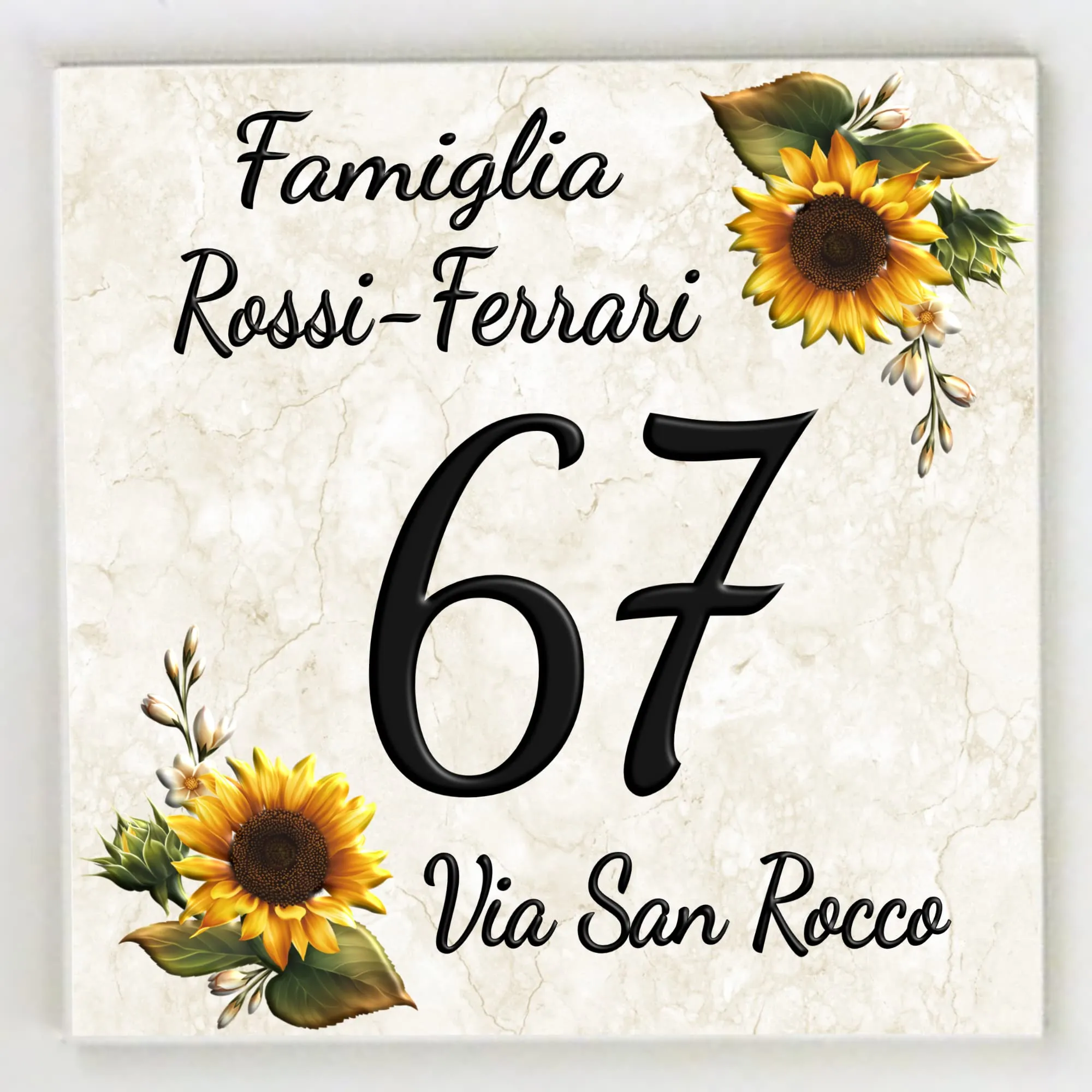 Targa Numero Civico in Ceramica Personalizzabile, 15x15cm o 20x20cm, Bianco Lucido - immagine 1