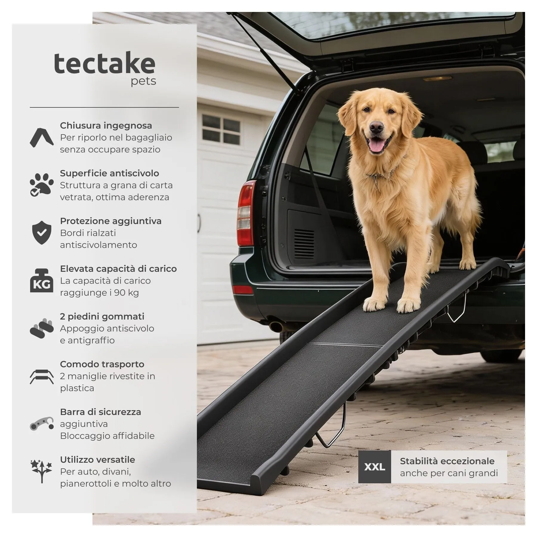 tectake Rampa per Cani Paw Step, Pieghevole e Antiscivolo, Supporto fino a 90kg, Nero - immagine 2