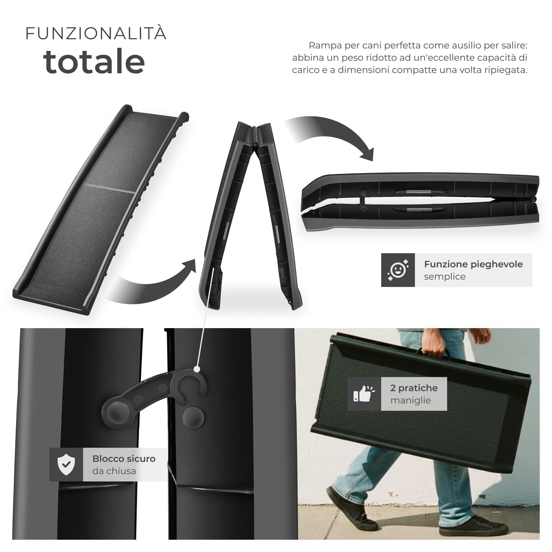 tectake Rampa per Cani Paw Step, Pieghevole e Antiscivolo, Supporto fino a 90kg, Nero - immagine 4