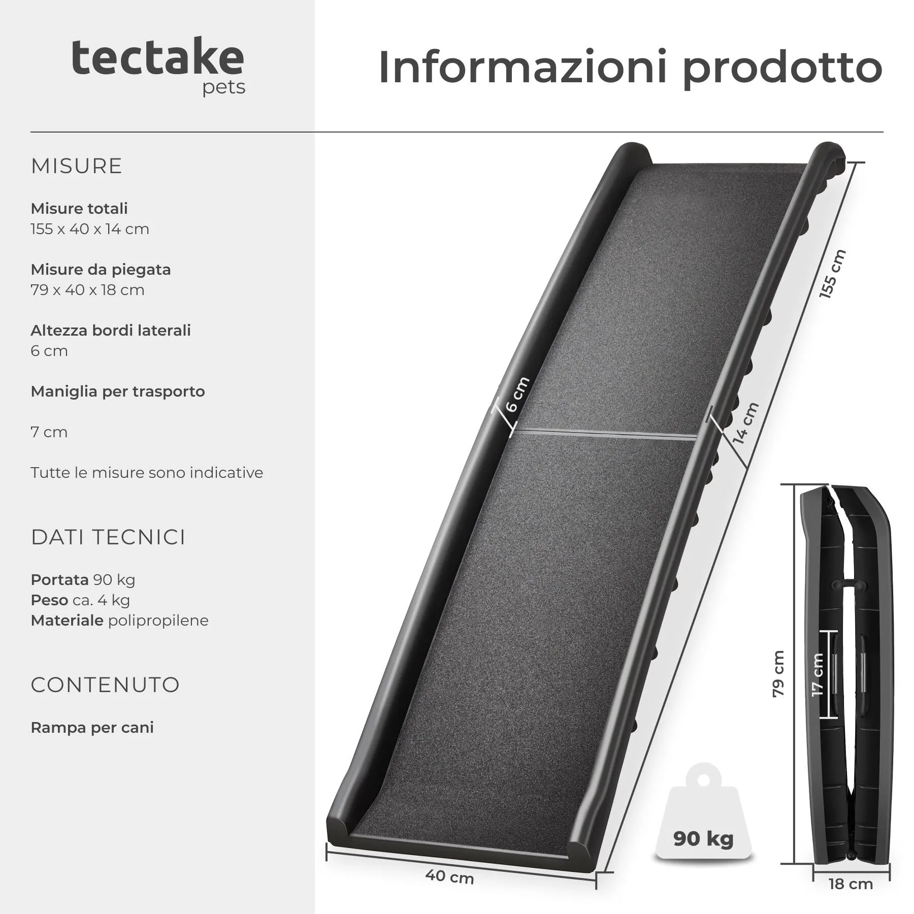tectake Rampa per Cani Paw Step, Pieghevole e Antiscivolo, Supporto fino a 90kg, Nero - immagine 6