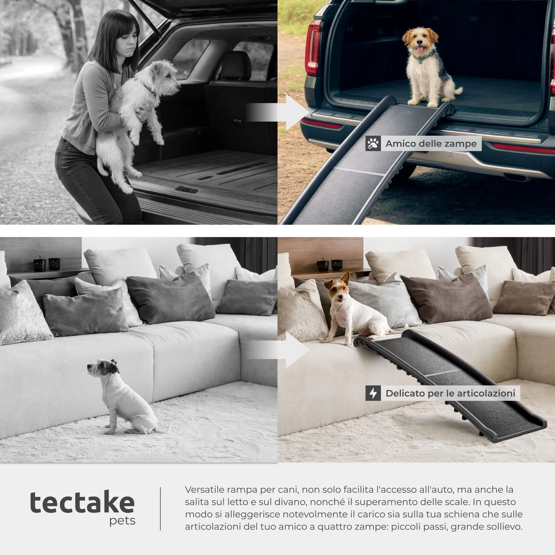 tectake Rampa per Cani Paw Step, Pieghevole e Antiscivolo, Supporto fino a 90kg, Nero - immagine 7