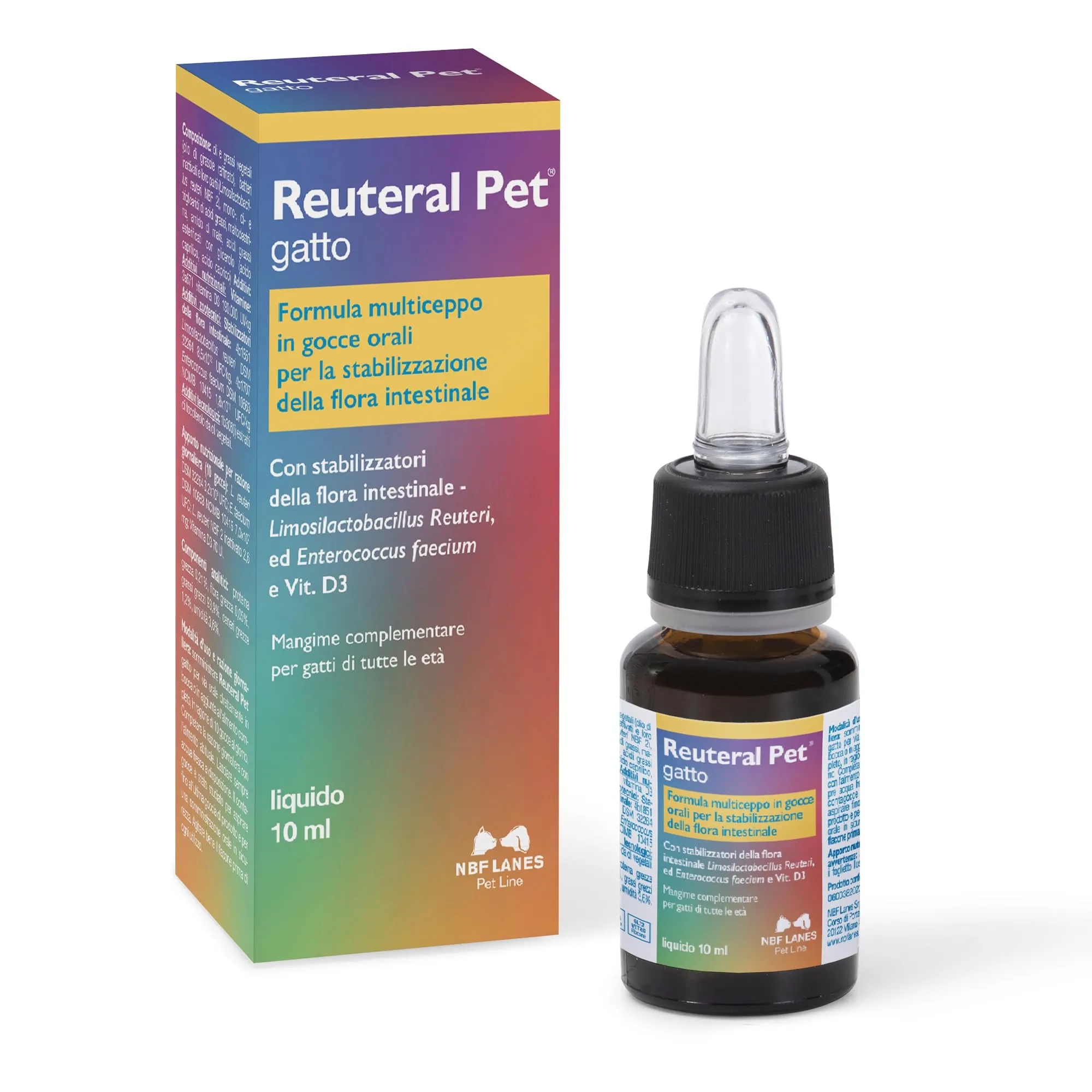 NBF Lanes Reuteral Pet Gatto, Gocce orali Probiotico per la Flora intestinale dei Gatti - immagine 1