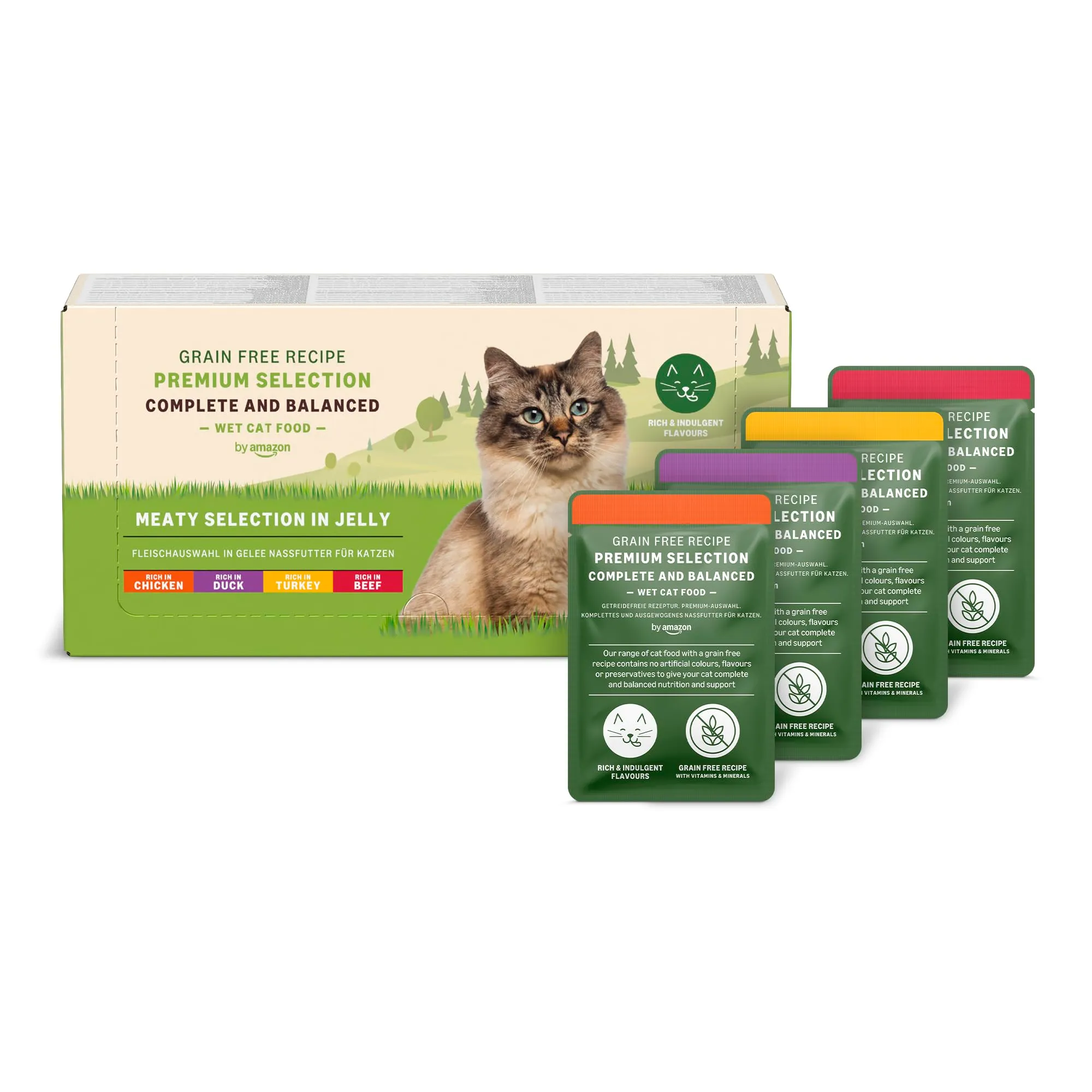 by Amazon Cibo Umido Senza Cereali per Gatti Adulti Selezione di Carne in Gelatina, 4.76 kg, 56 Confezioni da 85 g - immagine 1
