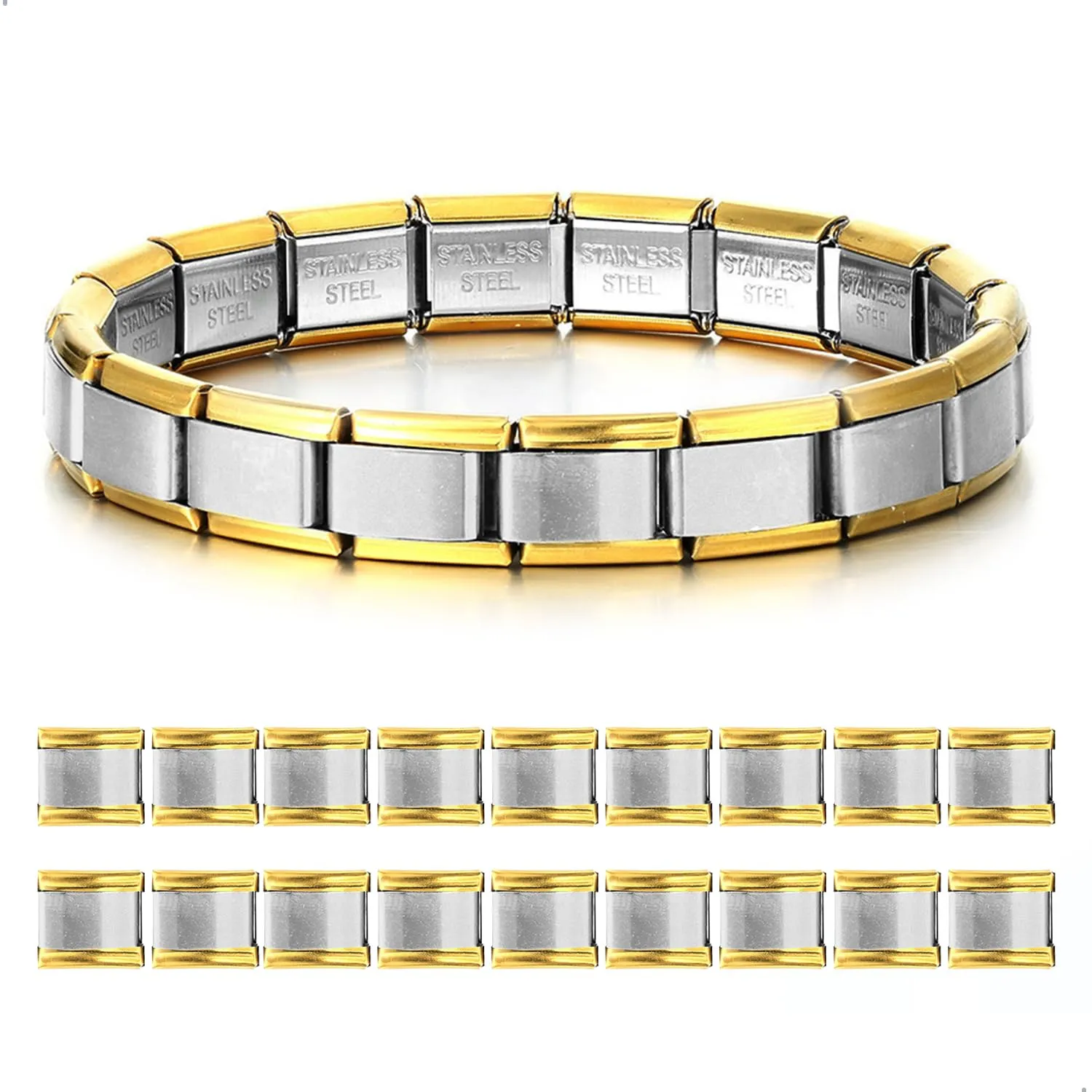 fuxunamz Bracciale Italiano Charm Modulare in Acciaio Inossidabile, Argento, 18 Pezzi - immagine 1