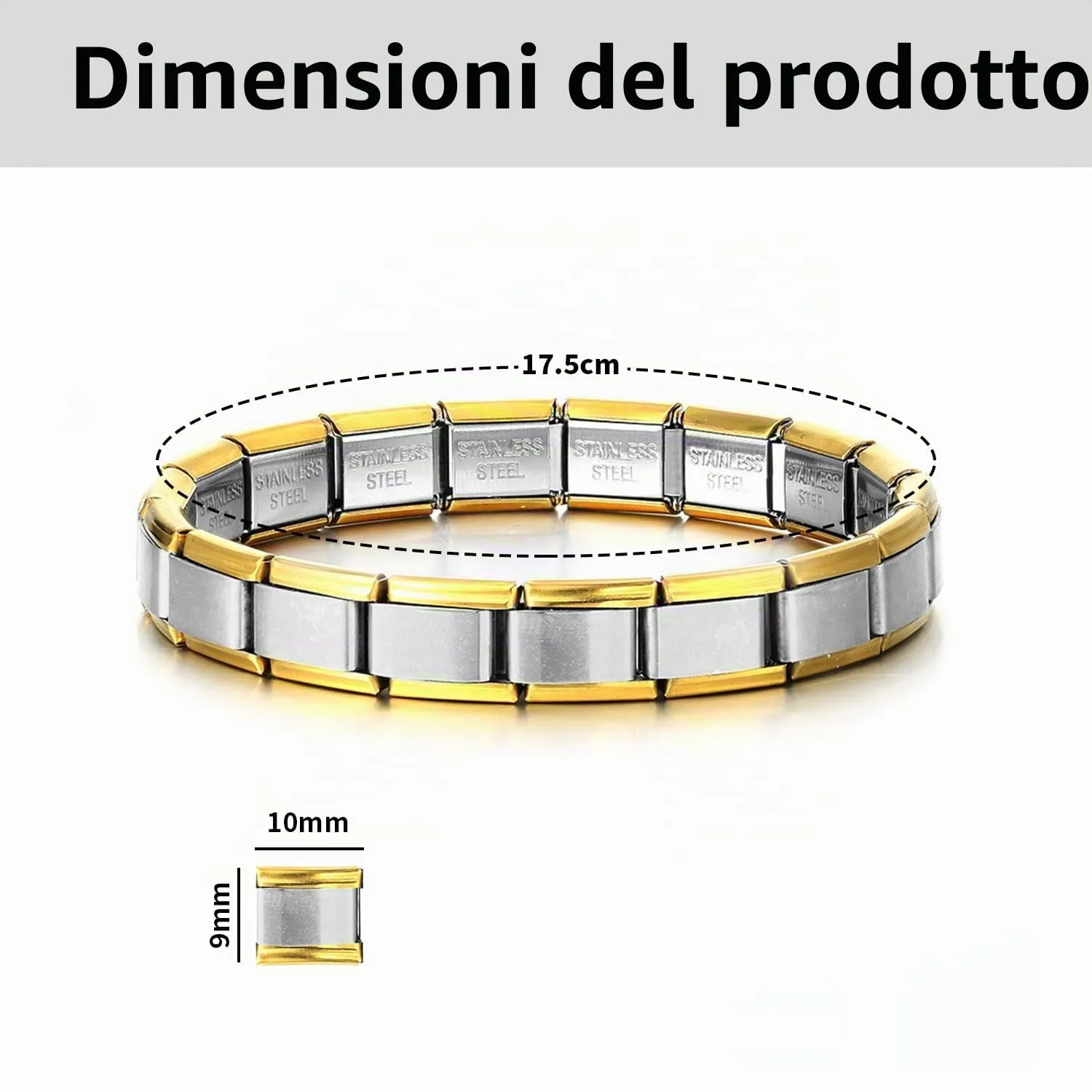 fuxunamz Bracciale Italiano Charm Modulare in Acciaio Inossidabile, Argento, 18 Pezzi - immagine 2
