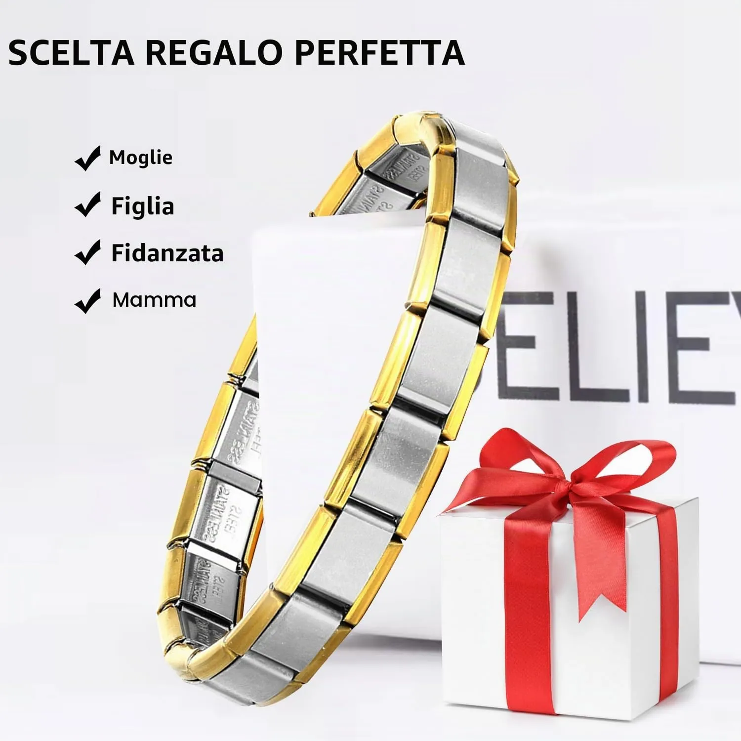 fuxunamz Bracciale Italiano Charm Modulare in Acciaio Inossidabile, Argento, 18 Pezzi - immagine 3