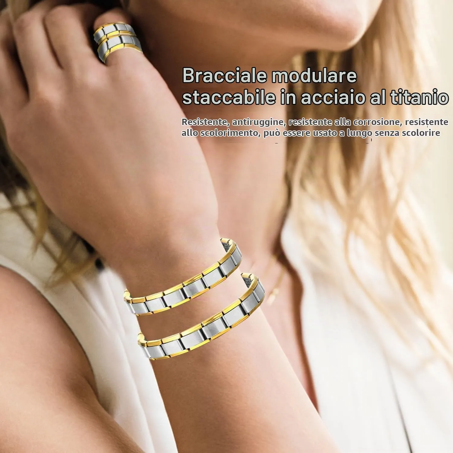 fuxunamz Bracciale Italiano Charm Modulare in Acciaio Inossidabile, Argento, 18 Pezzi - immagine 4