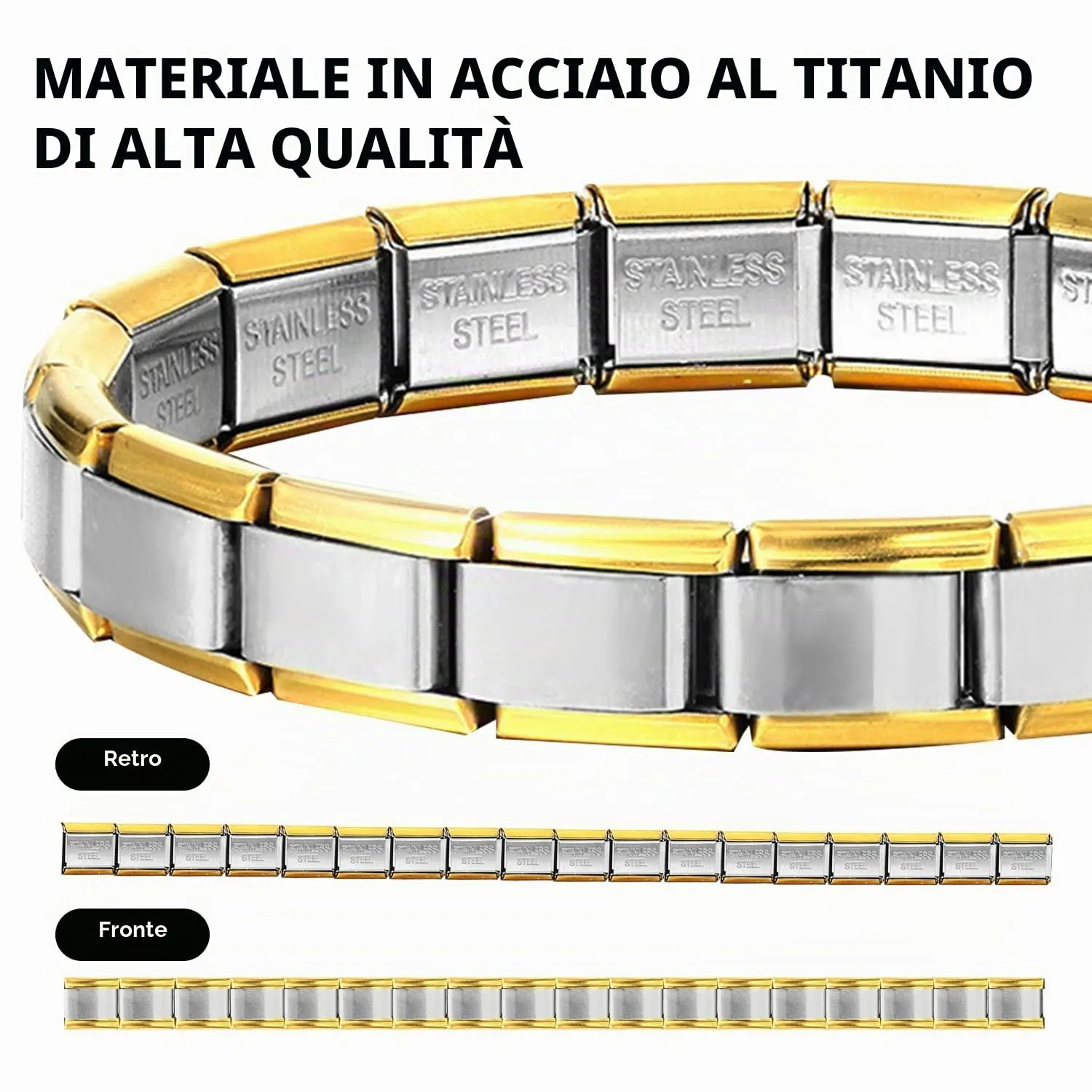 fuxunamz Bracciale Italiano Charm Modulare in Acciaio Inossidabile, Argento, 18 Pezzi - immagine 6