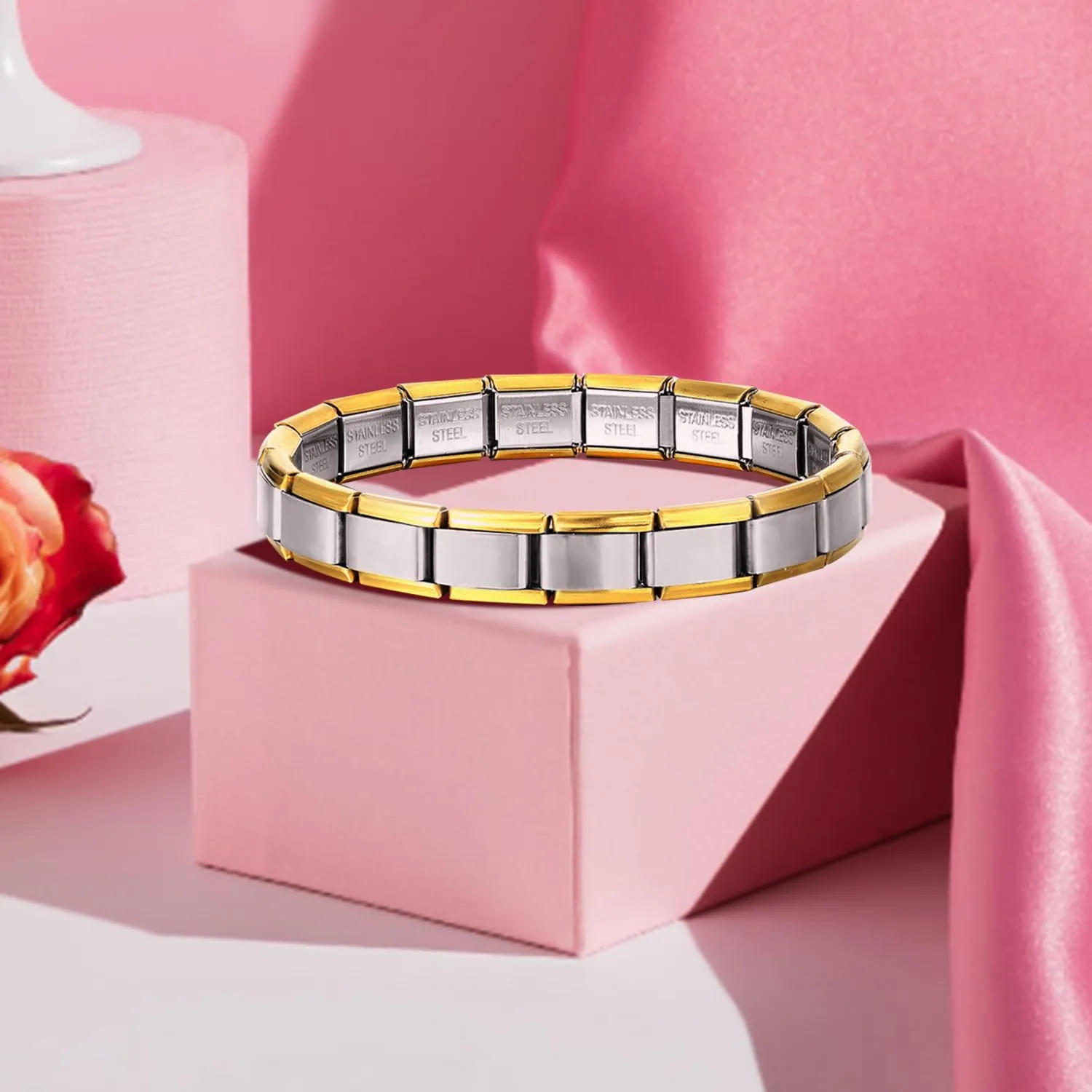fuxunamz Bracciale Italiano Charm Modulare in Acciaio Inossidabile, Argento, 18 Pezzi - immagine 7