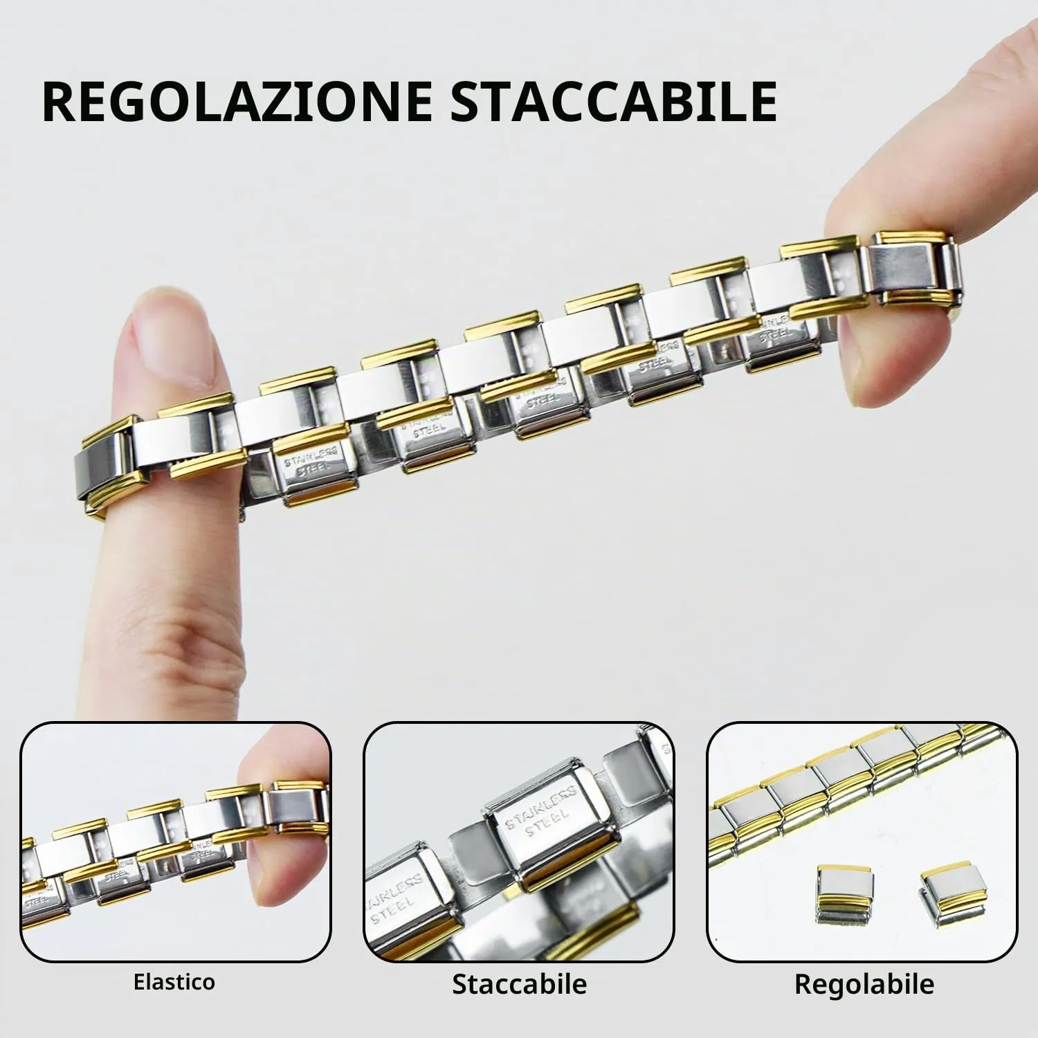 fuxunamz Bracciale Italiano Charm Modulare in Acciaio Inossidabile, Argento, 18 Pezzi - immagine 8