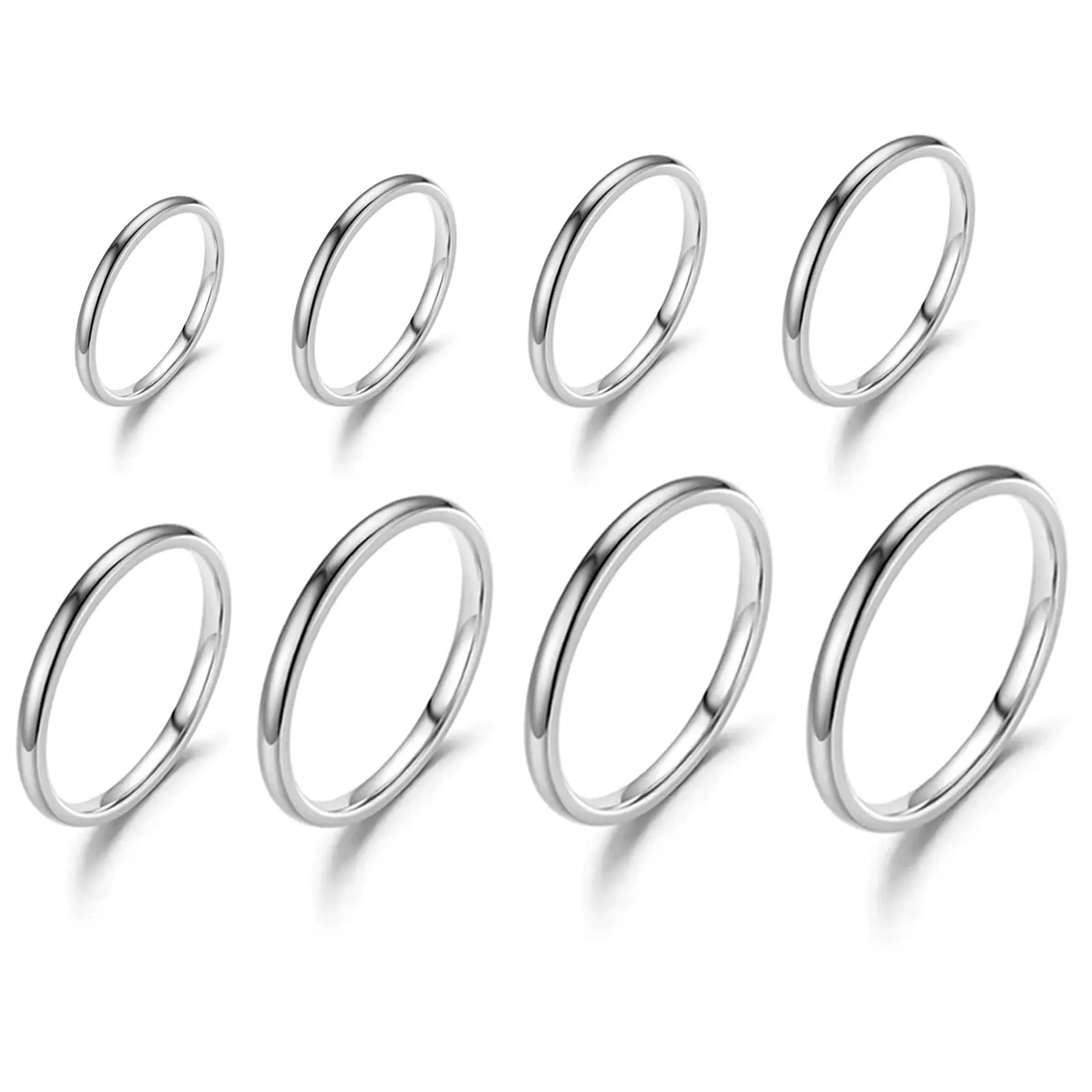 SWYZOR Set di 8 Anelli Sottili Impilabili in Acciaio Inossidabile, Argento, 1 mm, Misure 4-11 - immagine 1
