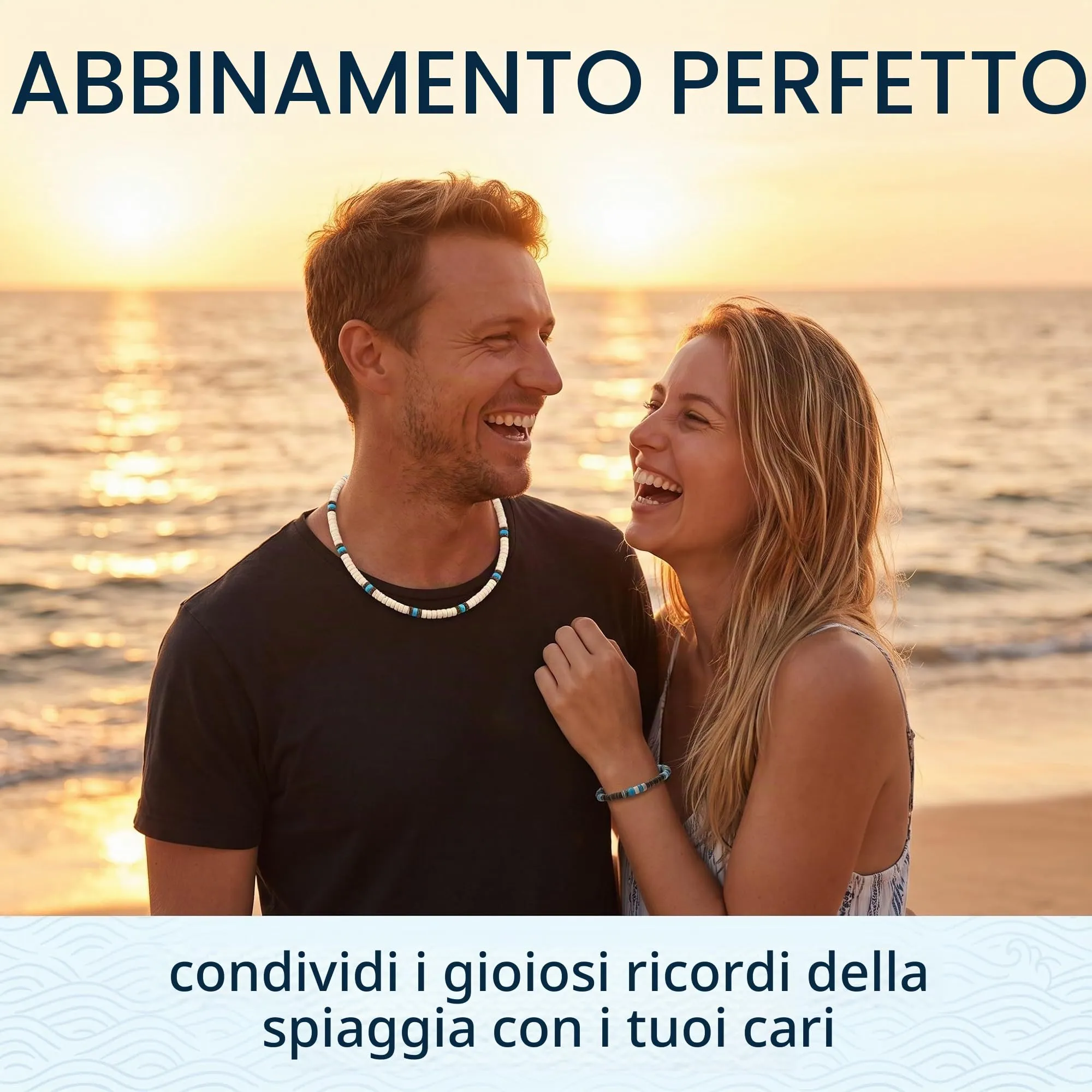 FIMJEP Collana Mare e Bracciale Surf Boho in Conchiglia di Cocco e Perle Nere, Unisex - immagine 2