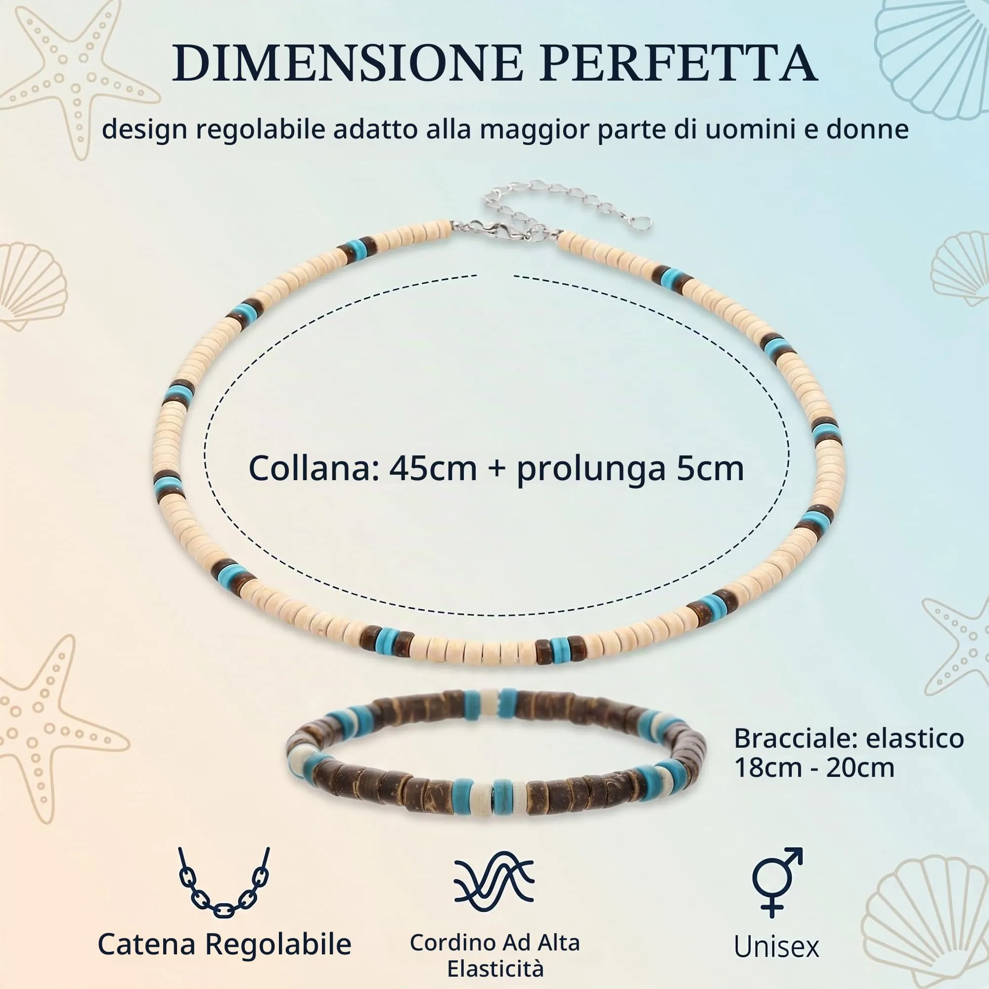 FIMJEP Collana Mare e Bracciale Surf Boho in Conchiglia di Cocco e Perle Nere, Unisex - immagine 4