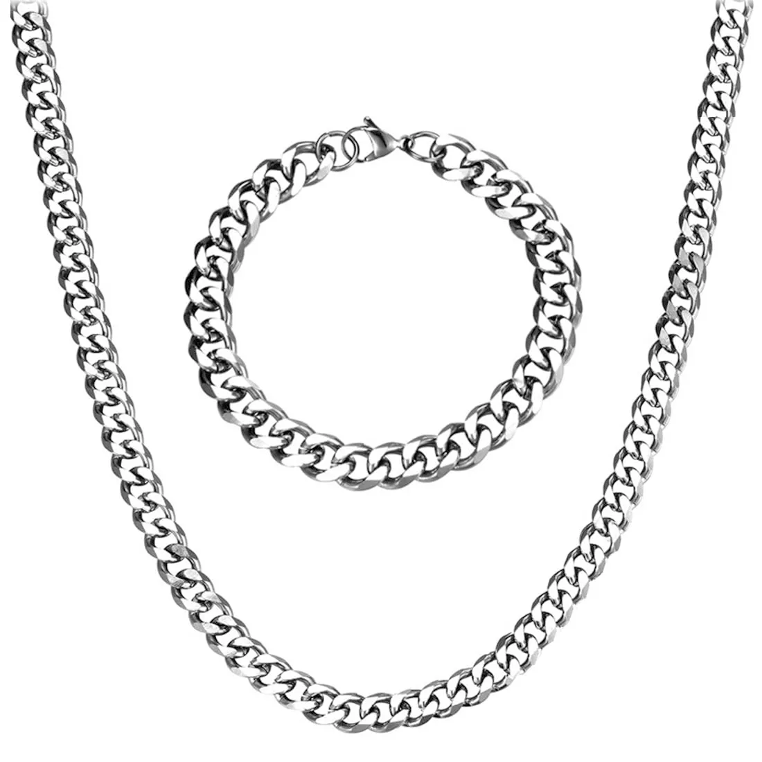 SURALIN Set Collana e Bracciale Cubano Uomo, 6,5 mm, Argento (50 cm + 20 cm) - immagine 1