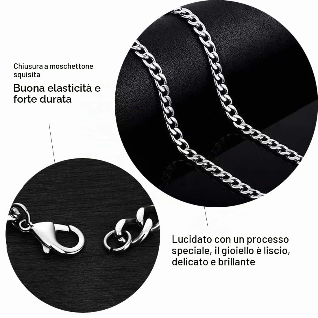 SURALIN Set Collana e Bracciale Cubano Uomo, 6,5 mm, Argento (50 cm + 20 cm) - immagine 3