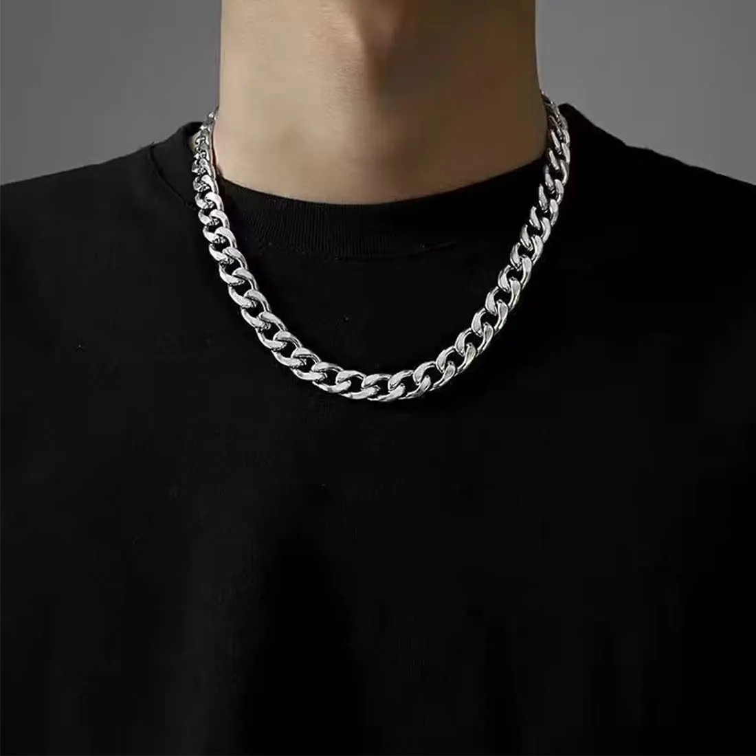 SURALIN Set Collana e Bracciale Cubano Uomo, 6,5 mm, Argento (50 cm + 20 cm) - immagine 4