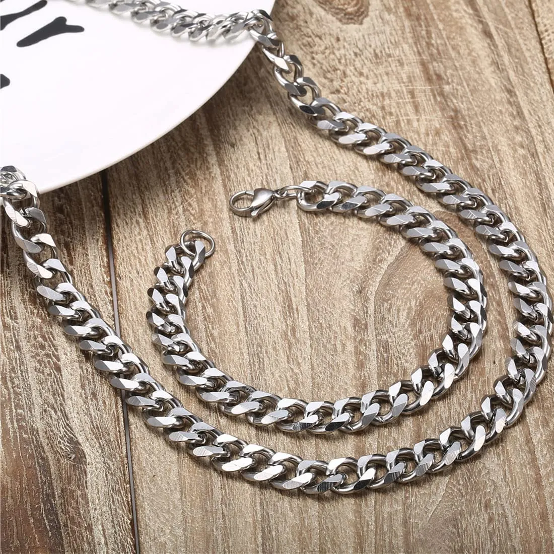 SURALIN Set Collana e Bracciale Cubano Uomo, 6,5 mm, Argento (50 cm + 20 cm) - immagine 7