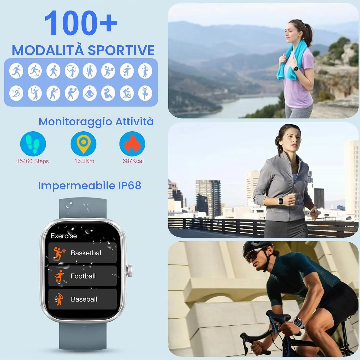 Matast Smartwatch 2026 per Uomo e Donna, Fitness Tracker con Cardiofrequenzimetro, Sonno e Contapassi, Schermo 1.91", Chiamate Bluetooth, Impermeabile IP68, Grigio platino - immagine 2