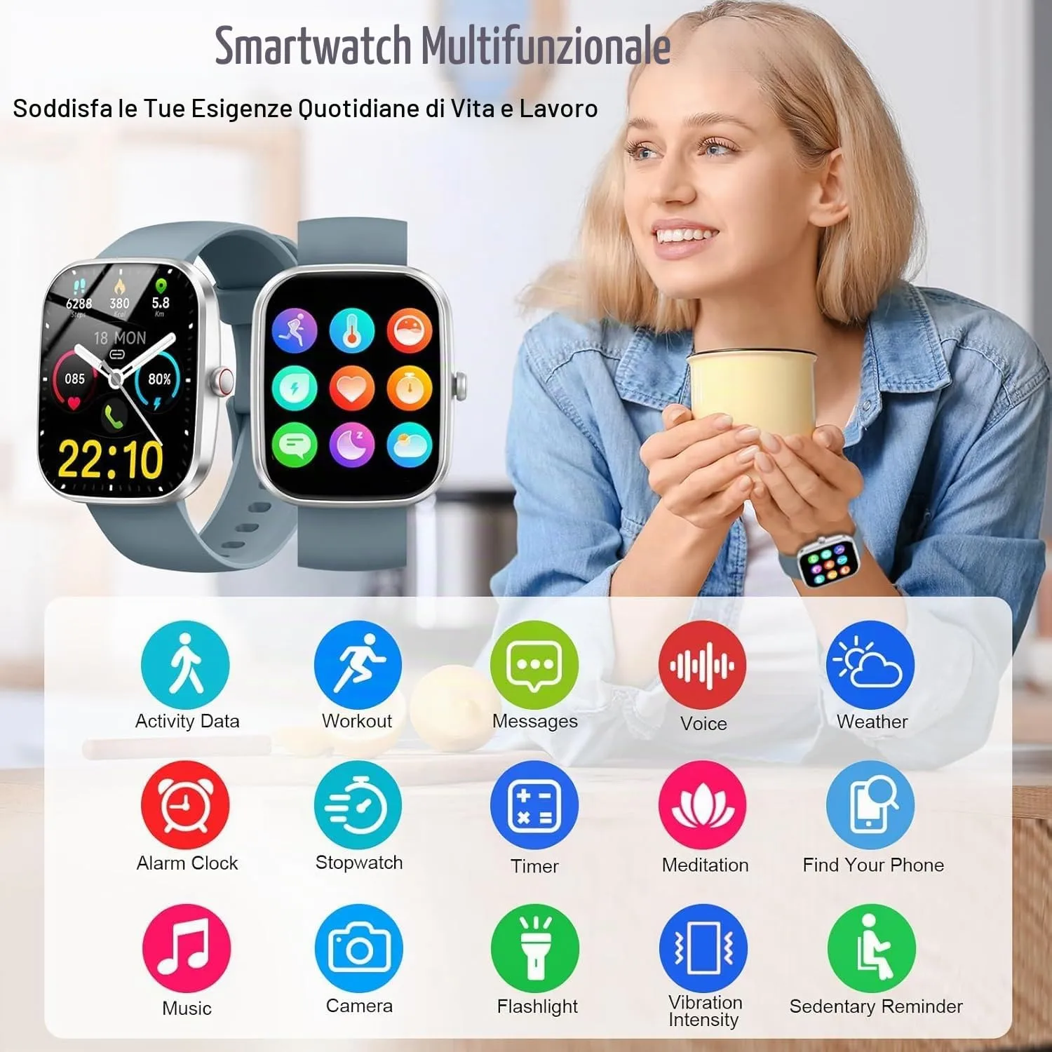 Matast Smartwatch 2026 per Uomo e Donna, Fitness Tracker con Cardiofrequenzimetro, Sonno e Contapassi, Schermo 1.91", Chiamate Bluetooth, Impermeabile IP68, Grigio platino - immagine 3
