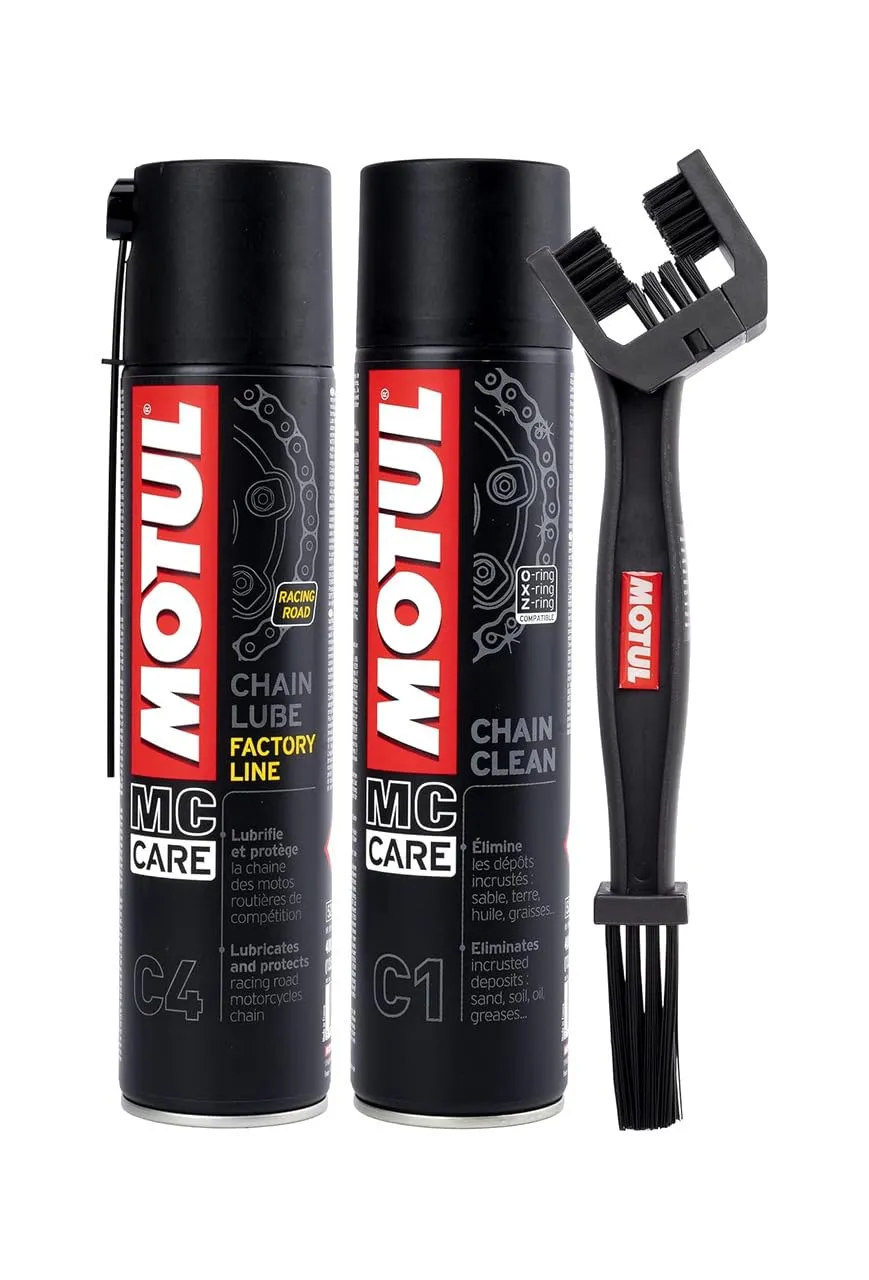 Motul Kit Detergente e Lubrificante per Catena C1 400 ml + C4 400 ml e Spazzola di Pulizia - immagine 2