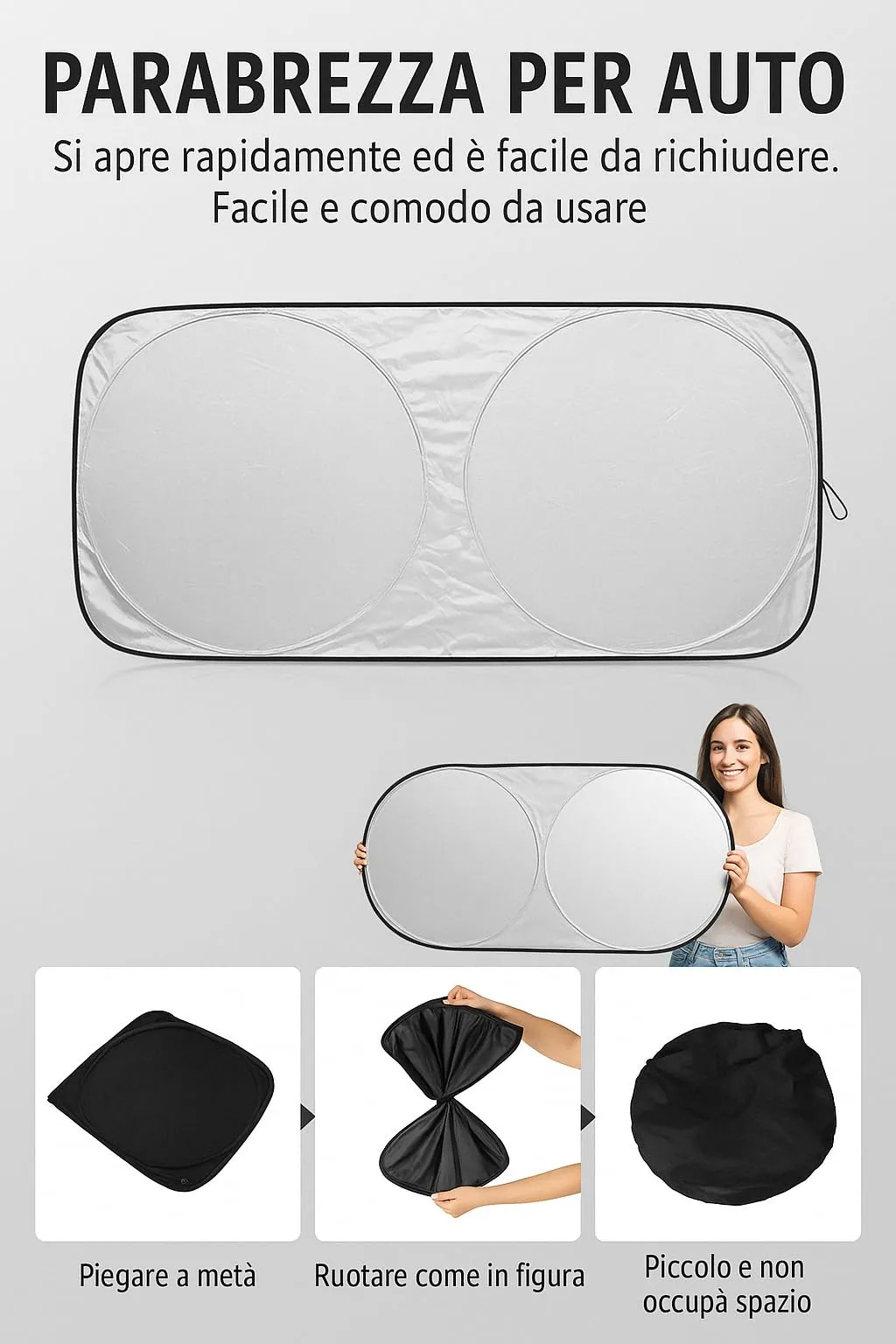 Terryshop74 Parasole per Parabrezza Auto Pieghevole, 150 x 70 cm - immagine 2