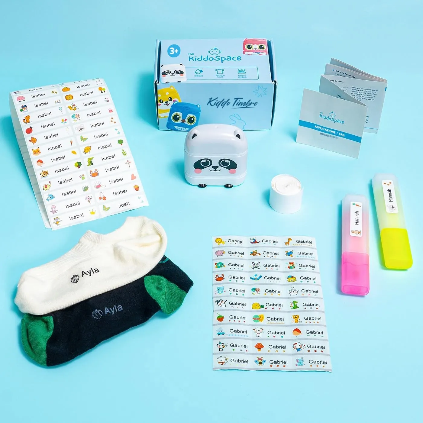 TheKiddoSpace Timbro Nome Personalizzato per Vestiti Bambini, Doppio Lato con Inchiostro Bianco e Nero, Grande - immagine 2
