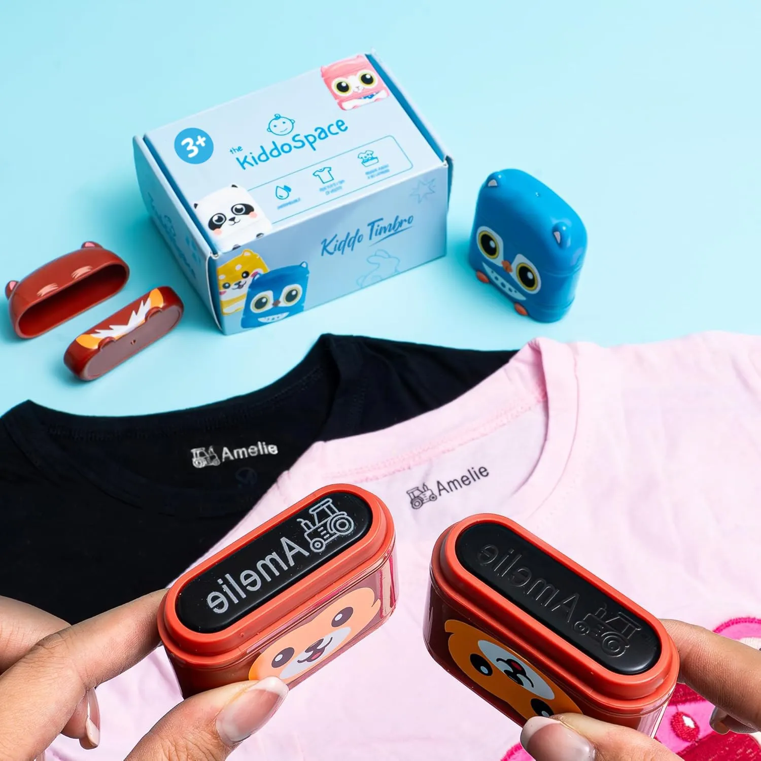 TheKiddoSpace Timbro Nome Personalizzato per Vestiti Bambini, Doppio Lato con Inchiostro Bianco e Nero, Grande - immagine 3