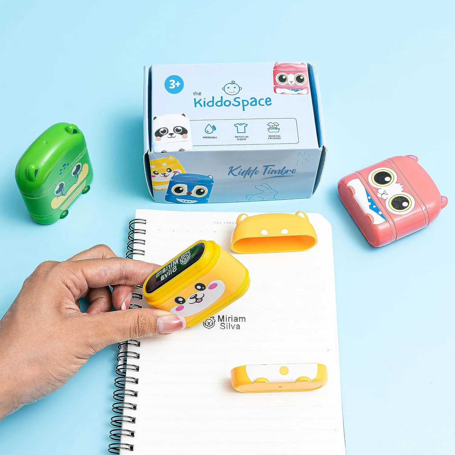 TheKiddoSpace Timbro Nome Personalizzato per Vestiti Bambini, Doppio Lato con Inchiostro Bianco e Nero, Grande - immagine 4