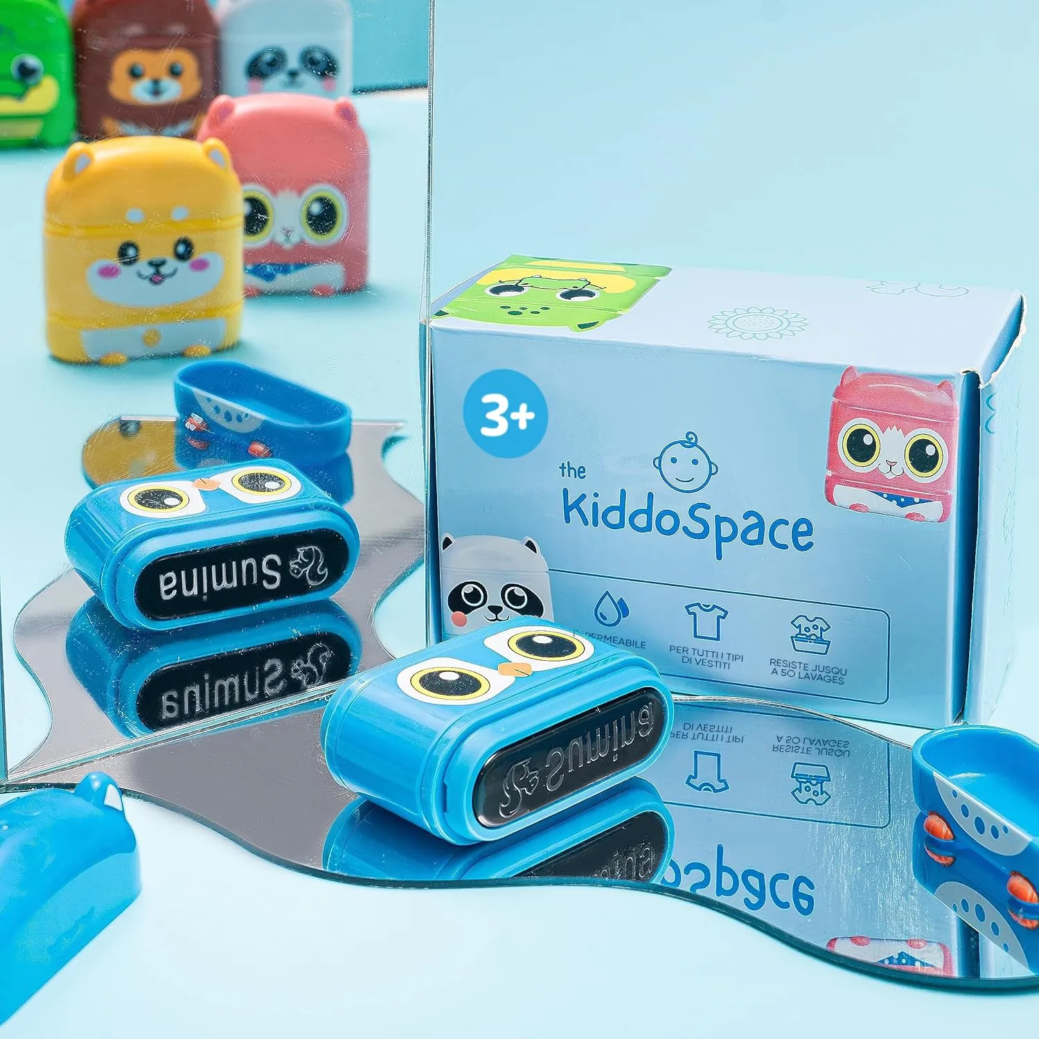 TheKiddoSpace Timbro Nome Personalizzato per Vestiti Bambini, Doppio Lato con Inchiostro Bianco e Nero, Grande - immagine 5