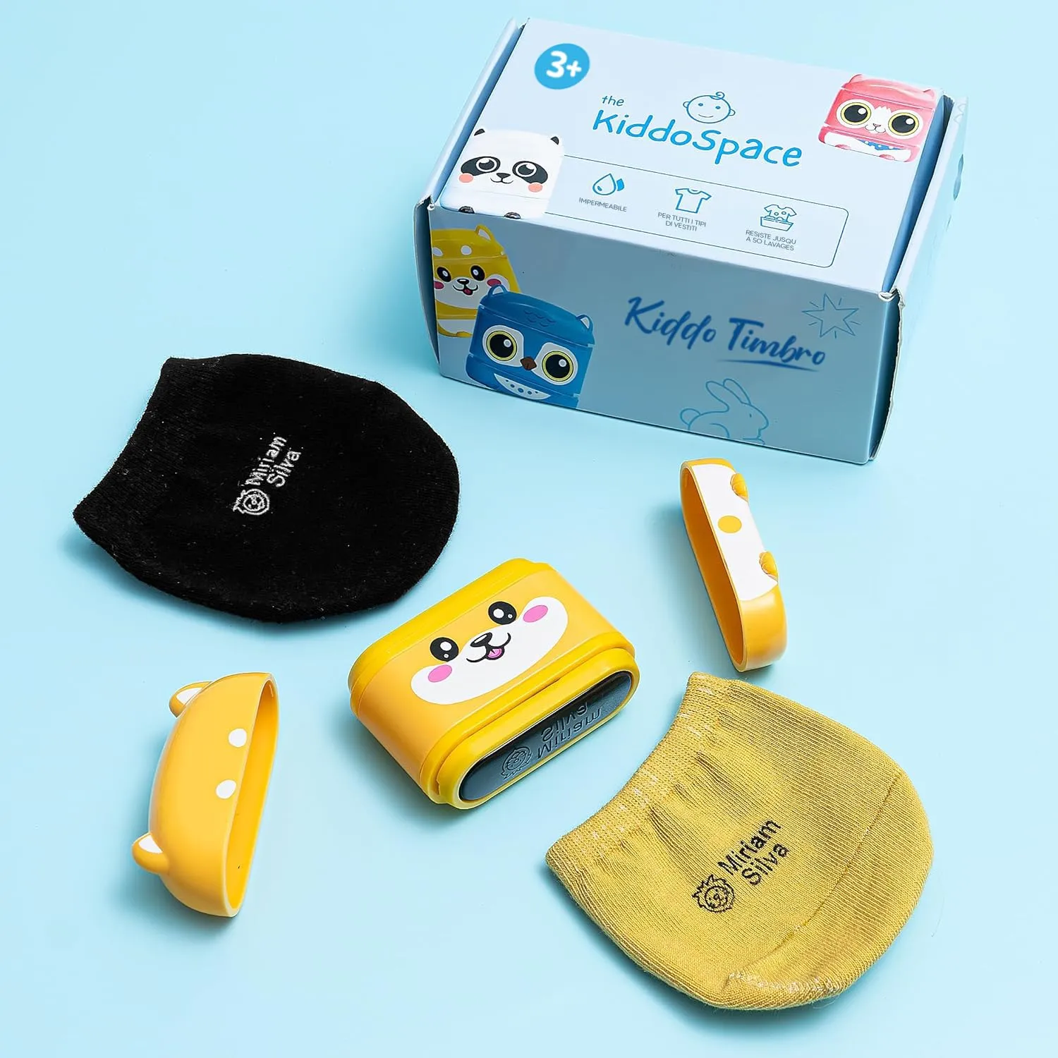 TheKiddoSpace Timbro Nome Personalizzato per Vestiti Bambini, Doppio Lato con Inchiostro Bianco e Nero, Grande - immagine 8