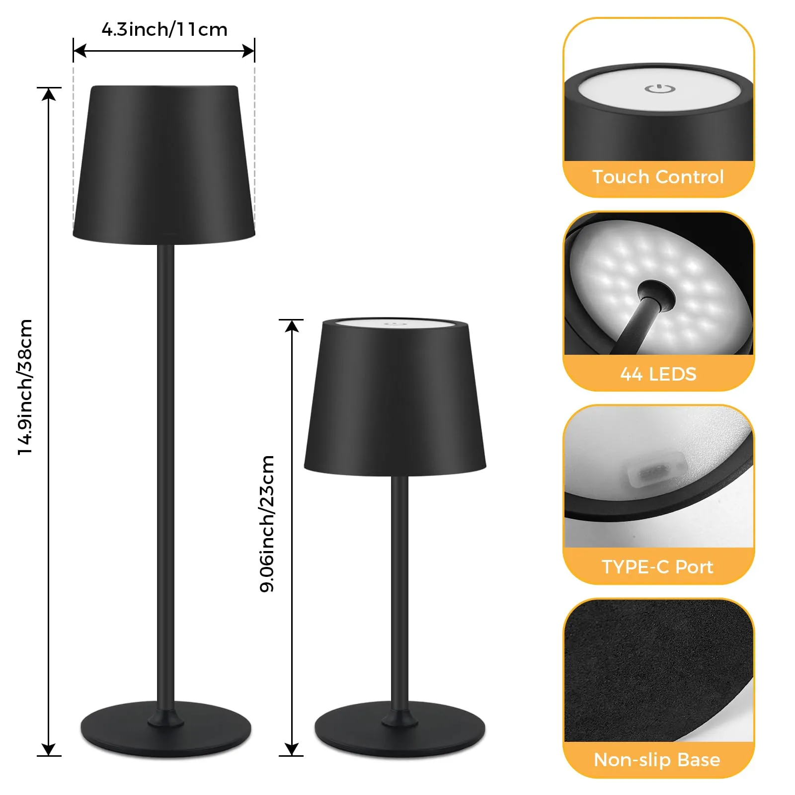 CNMTCCO Lampada da Tavolo Senza Fili Ricaricabile, Batteria 5200 mAh, Regolabile in Altezza, 3 Temperature Colore, Impermeabile, Metallo, Nera - immagine 3