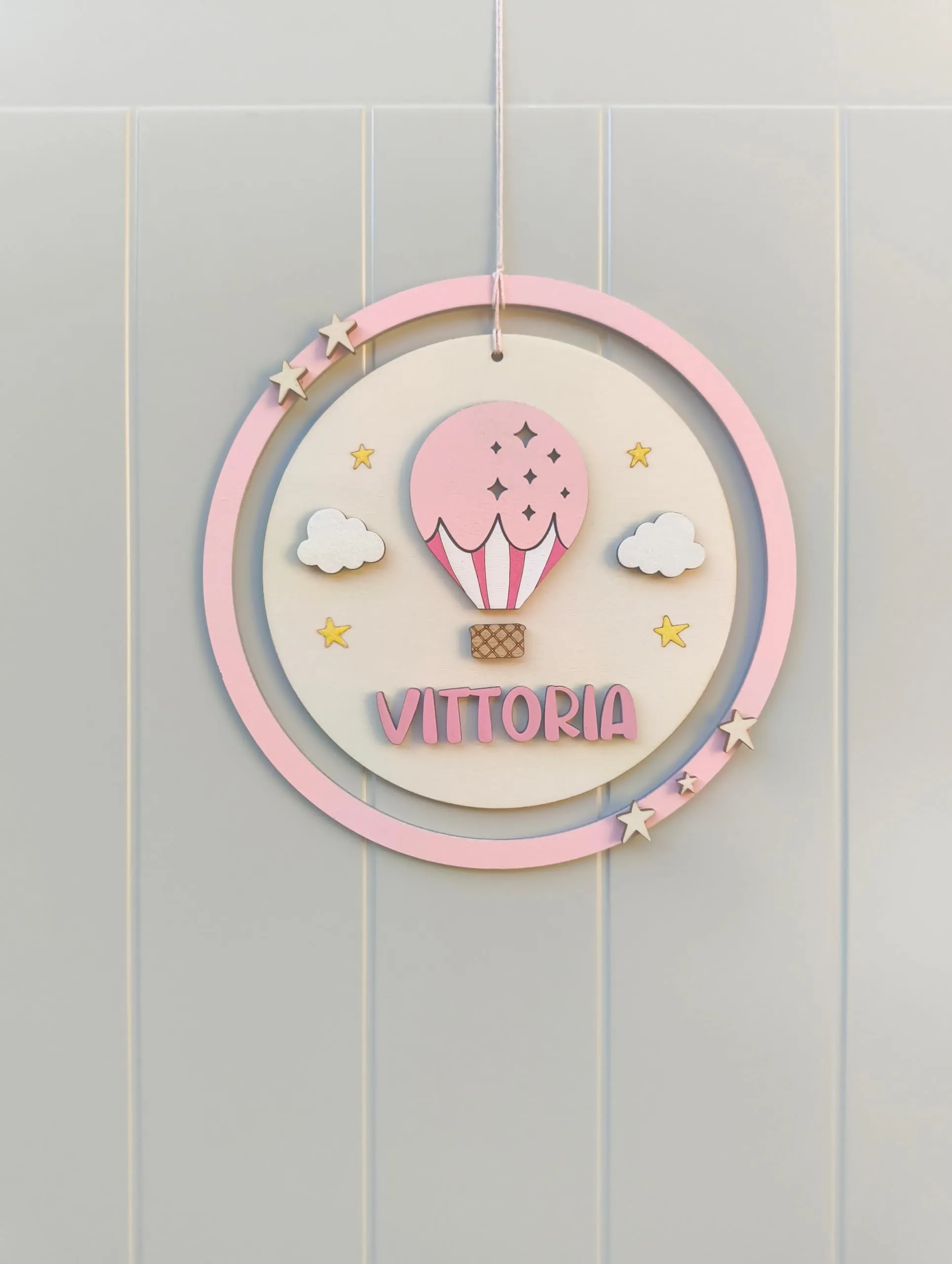 Generico Fiocco Nascita Bimba e Bimbo Mongolfiera, Decorazione Artigianale per Cameretta e Culla, Blu, 30x30 cm - immagine 5