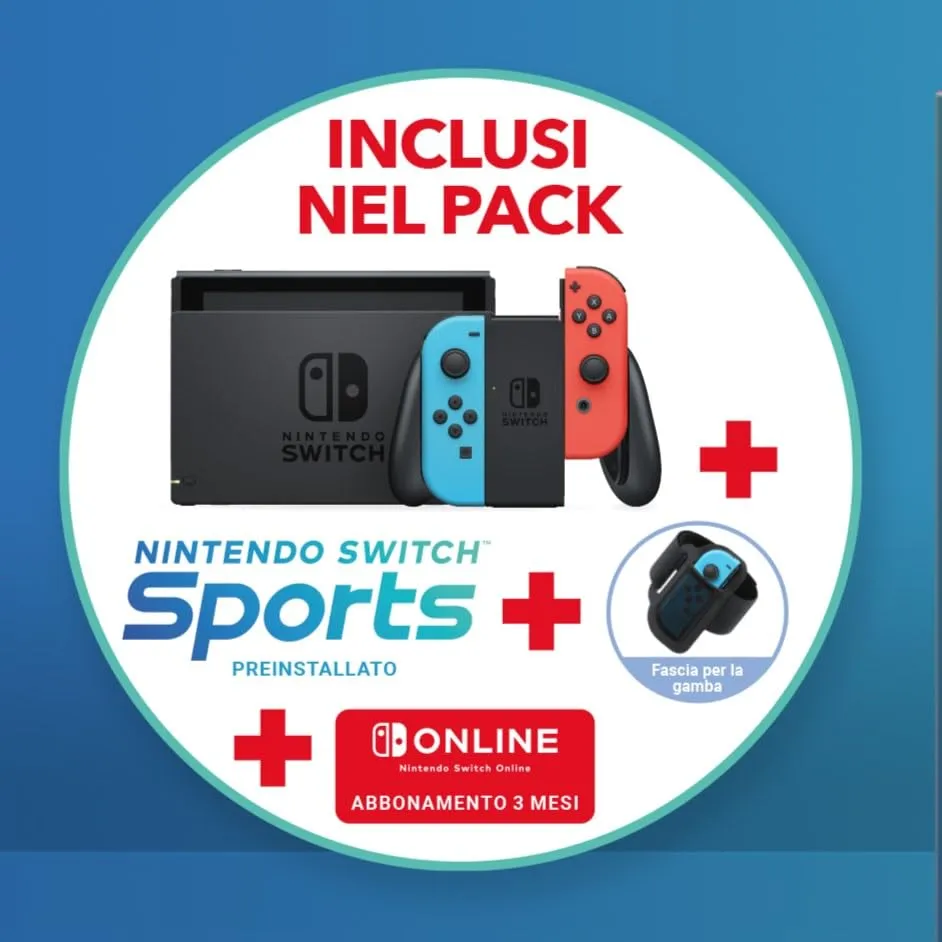 Nintendo Switch Console with Switch Sports Bundle (Neon Blue/Red) - immagine 2