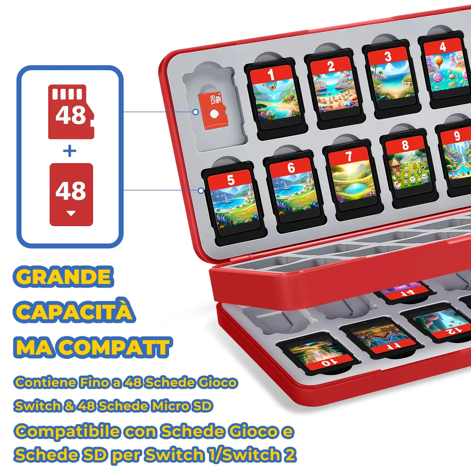 PALPOW Porta Giochi e Micro SD per Nintendo Switch 2, 48 Slot, Rosso - immagine 2