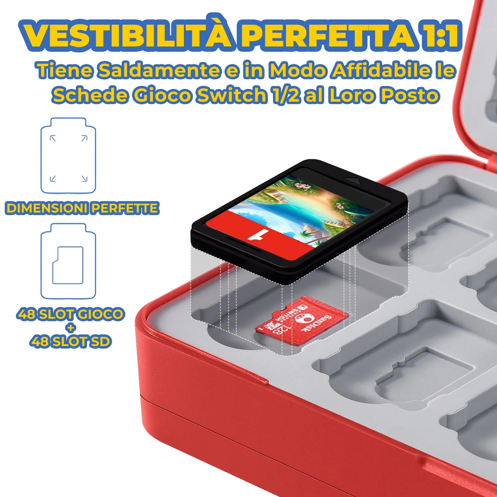 PALPOW Porta Giochi e Micro SD per Nintendo Switch 2, 48 Slot, Rosso - immagine 3