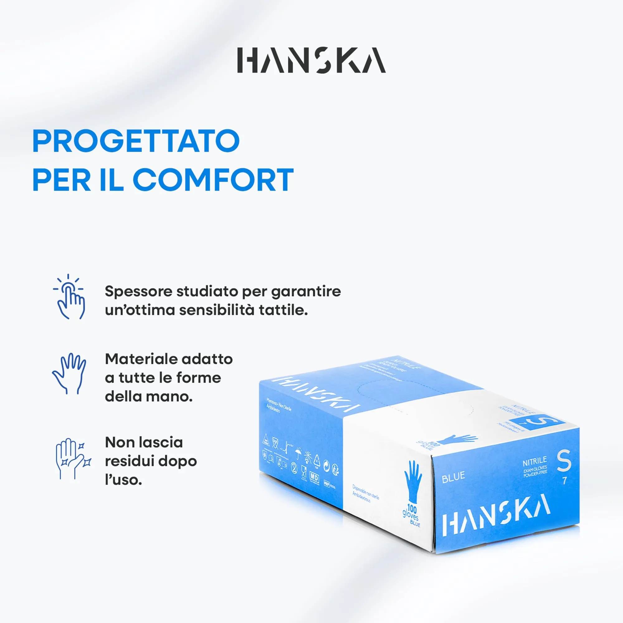 HANSKA Guanti Monouso Nitrile Blu, Senza Polvere, Ambidestri, Non Sterili, S (100 pezzi) - immagine 6