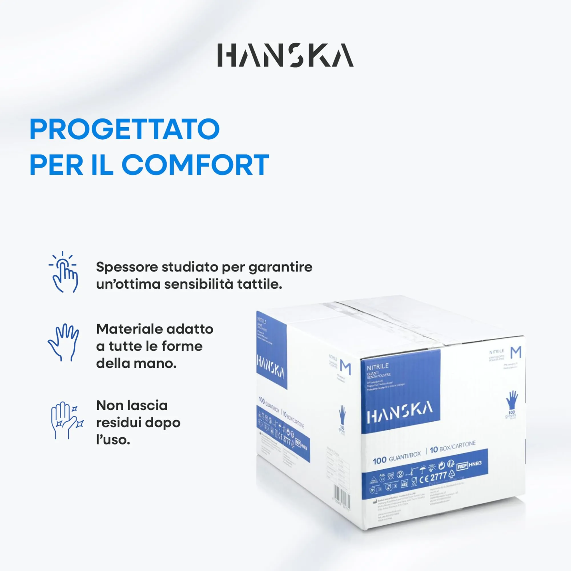 Hanska Guanti Monouso Nitrile Blu, Senza Polvere, Ambidestri, Non Sterili, Taglia M (1000 pezzi) - immagine 6