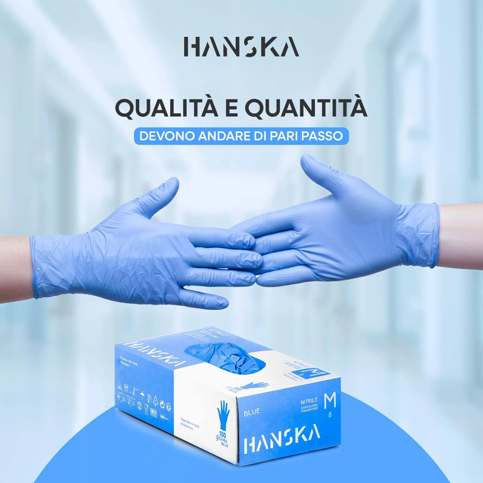 HANSKA Guanti Monouso Nitrile Blu, Senza Polvere, M (100 pezzi) - immagine 2