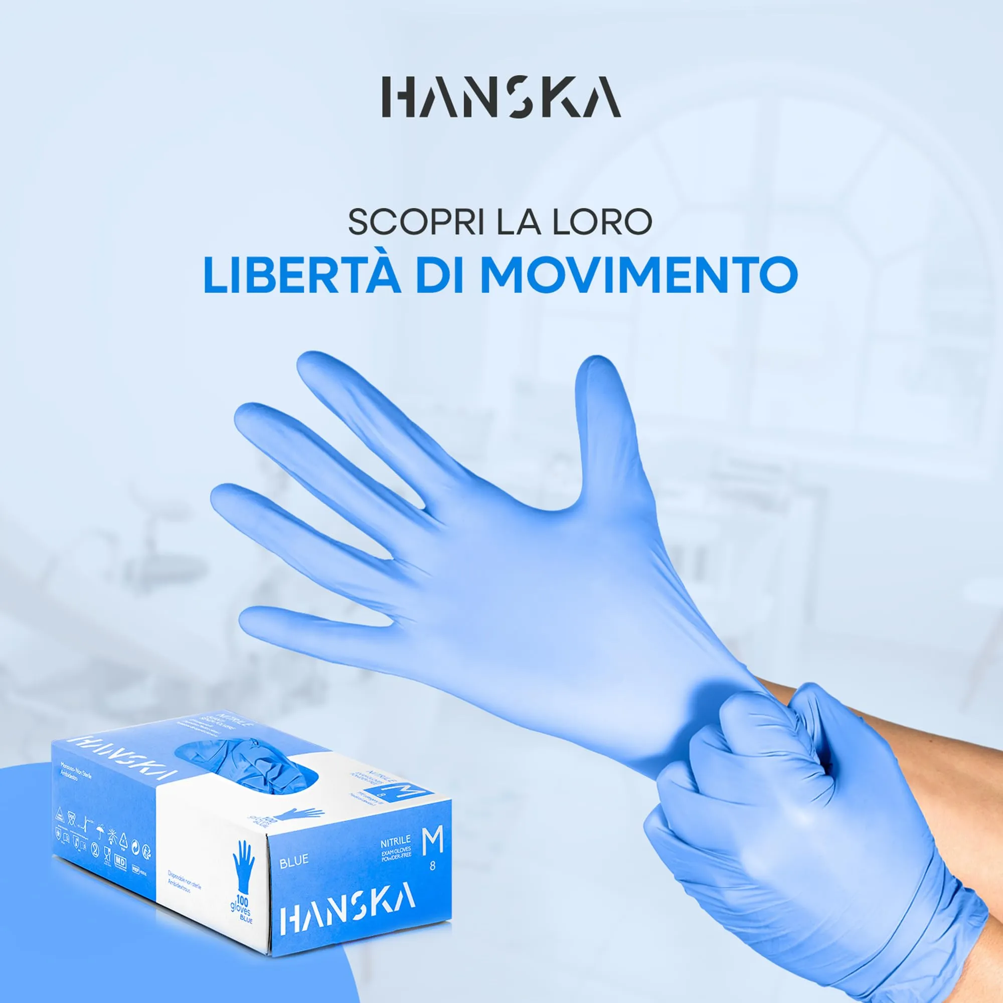 HANSKA Guanti Monouso Nitrile Blu, Senza Polvere, M (100 pezzi) - immagine 3