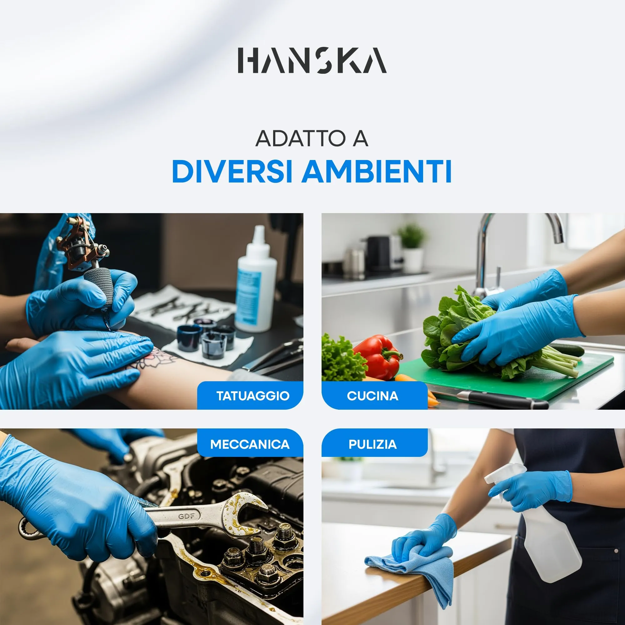 HANSKA Guanti Monouso Nitrile Blu, Senza Polvere, M (100 pezzi) - immagine 4