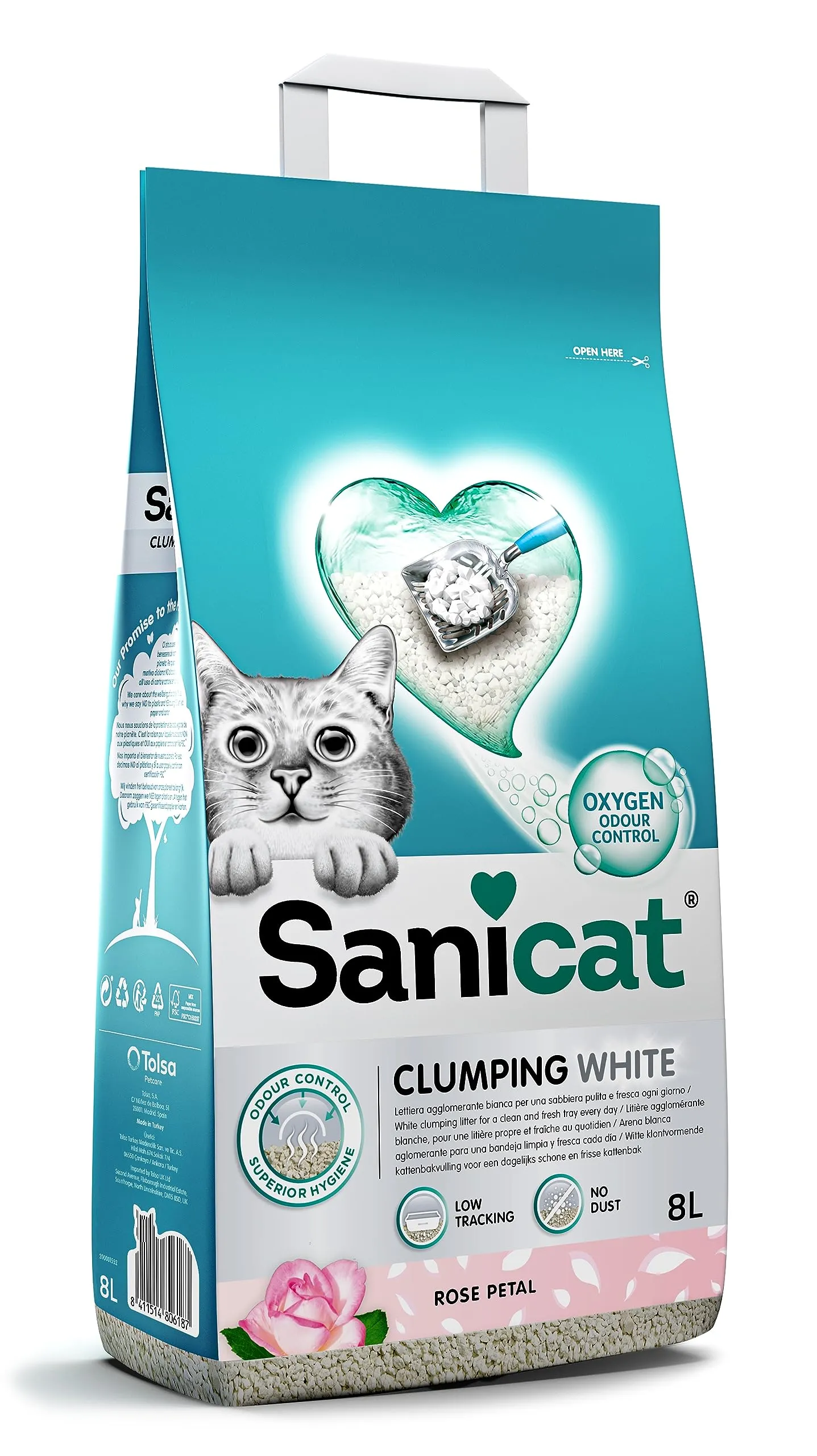 Sanicat Lettiera per gatti agglomerante bianca aroma petali di rosa, 8 L - immagine 1