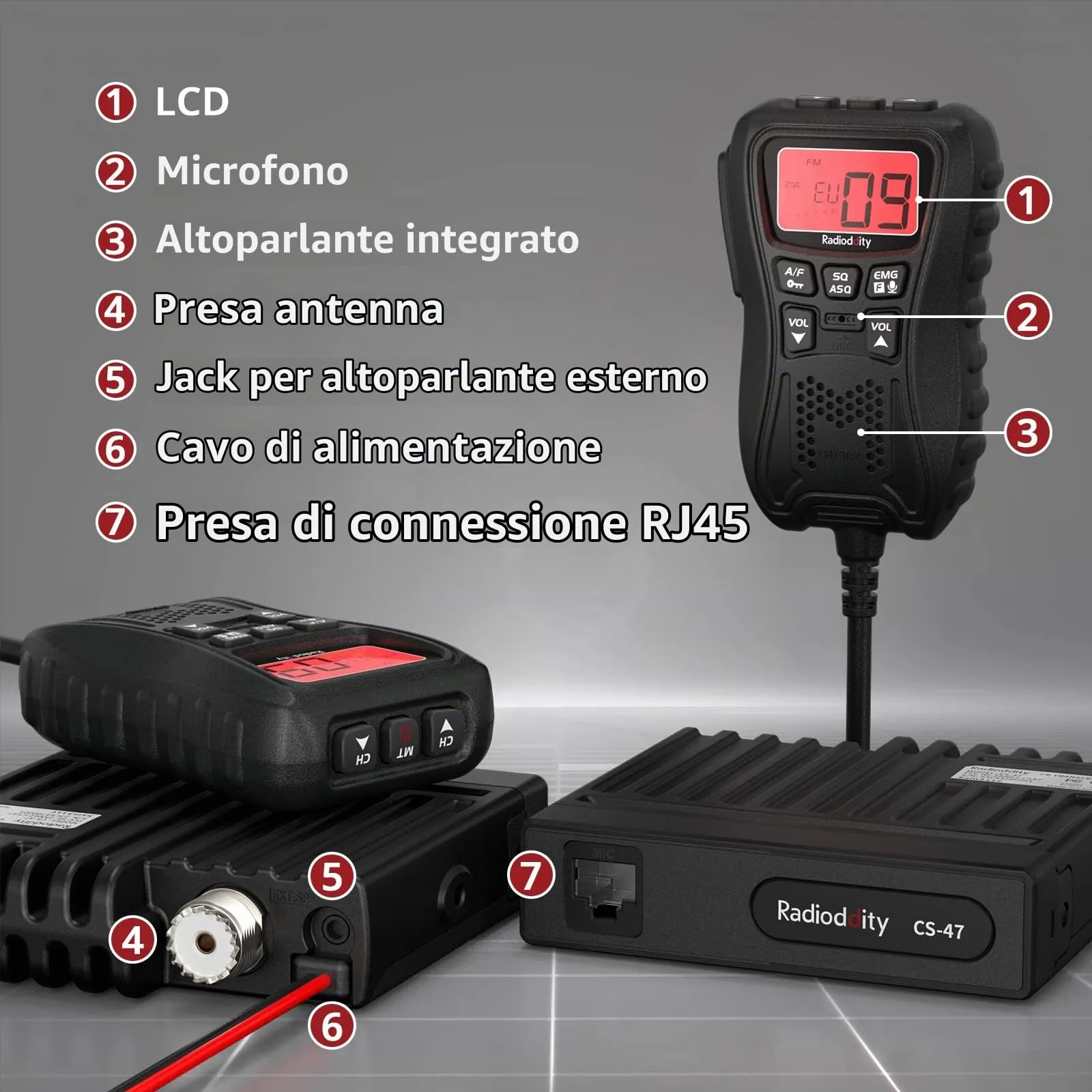 Radioddity CS-47 Mini CB Radio AM/FM 40 Channel with LCD Microphone and Noise Reduction - immagine 5