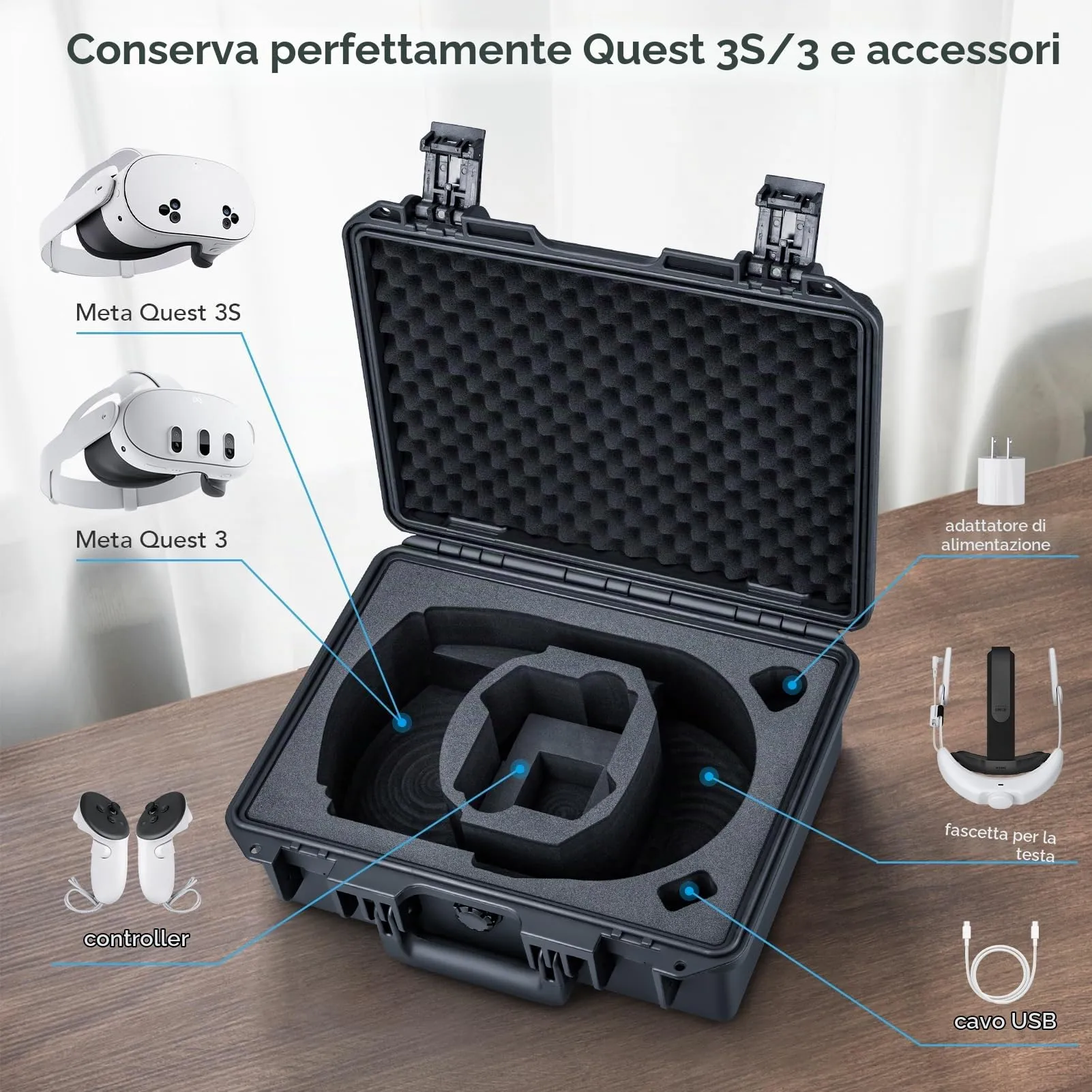 Lykus Titan OQ210 Custodia Impermeabile per Quest 3S, Quest 3 e Fascia Kiwi Design K4 con Batteria - immagine 2