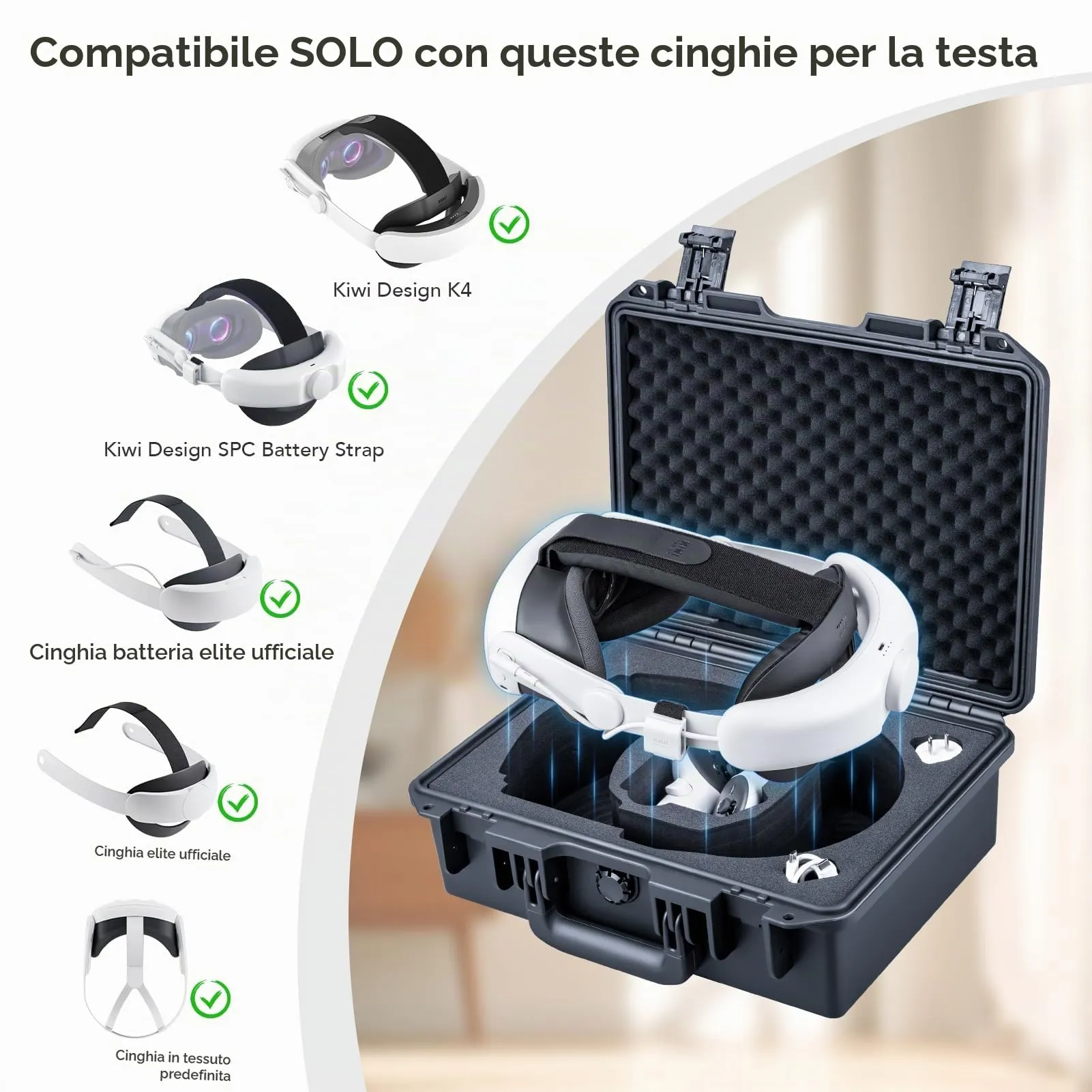 Lykus Titan OQ210 Custodia Impermeabile per Quest 3S, Quest 3 e Fascia Kiwi Design K4 con Batteria - immagine 3
